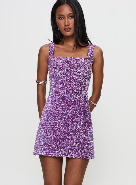 Miss Me Sequin Mini Dress Purple Product Image