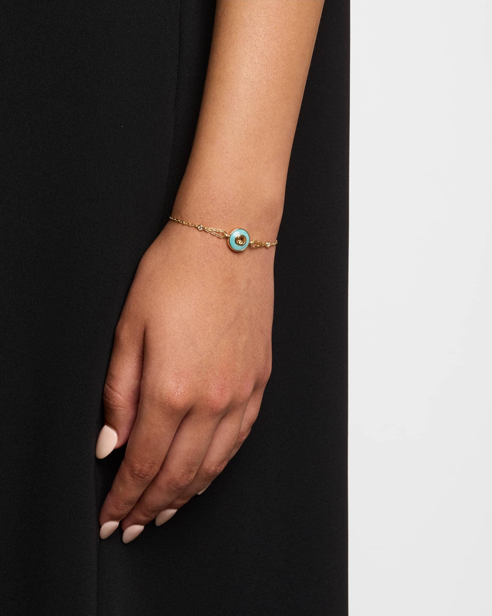 Gucci Interlocking 18K Yellow Gold Chain Bracelet with Diamonds and Amazonite Product Image