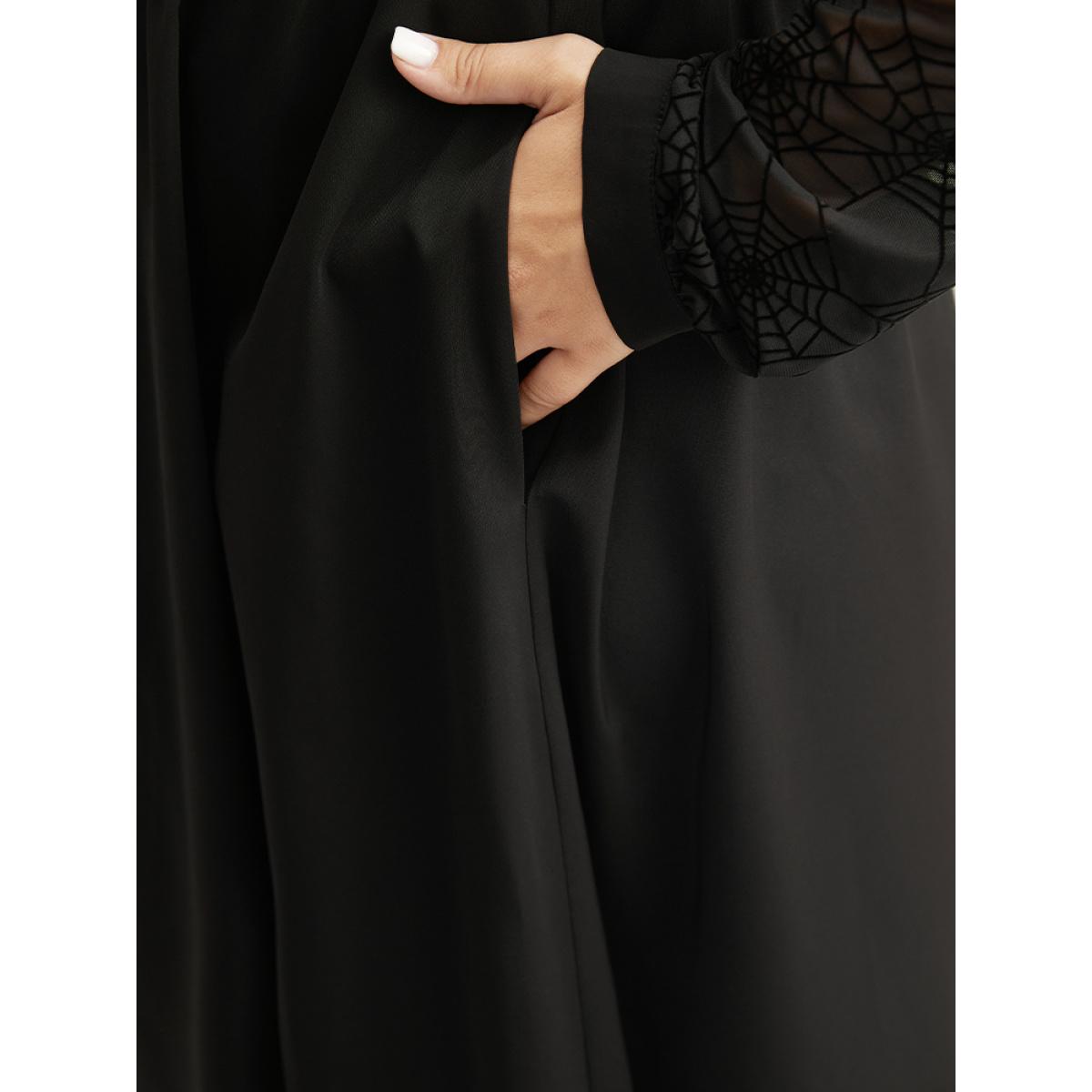 Plus Size Anti-Wrinkle Halloween Keyhole Mesh Pocket Dress Black Women Elegant See through Round Neck Long Sleeve Curvy Knee Dress BloomChic 14-16/1X Product Image