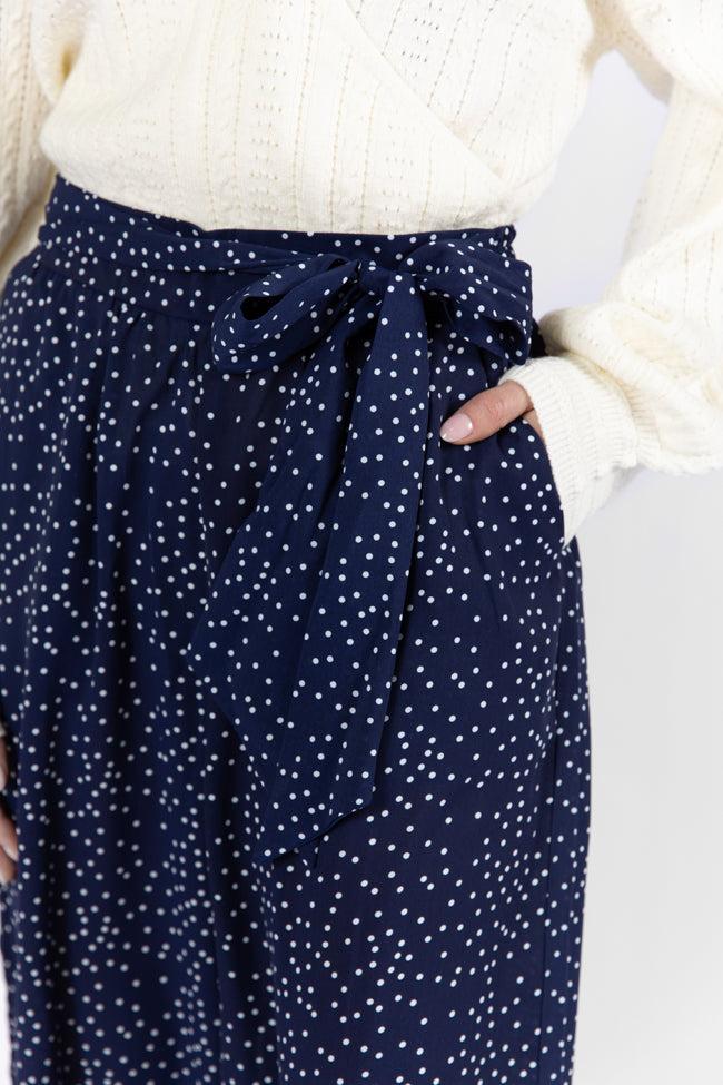 Over The Blues Navy Polka Dot Belted Wide Leg Pants FINAL SALE Product Image