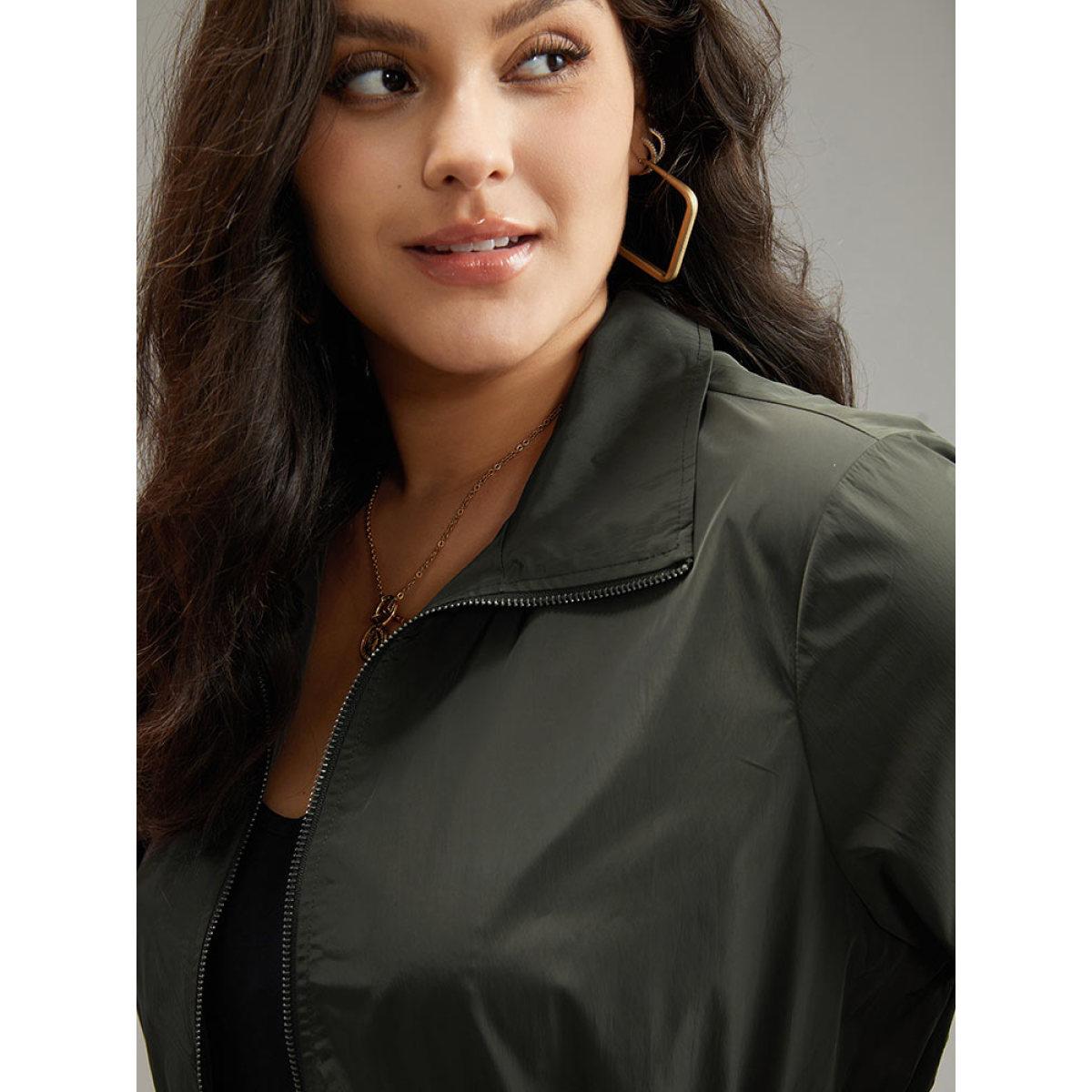 Plus Size Wind-Resistant Waistline Inside Zipper Fly Windbreaker Women DimGray Elastic cuffs Pocket Everyday Jackets BloomChic 18-20/2X Product Image