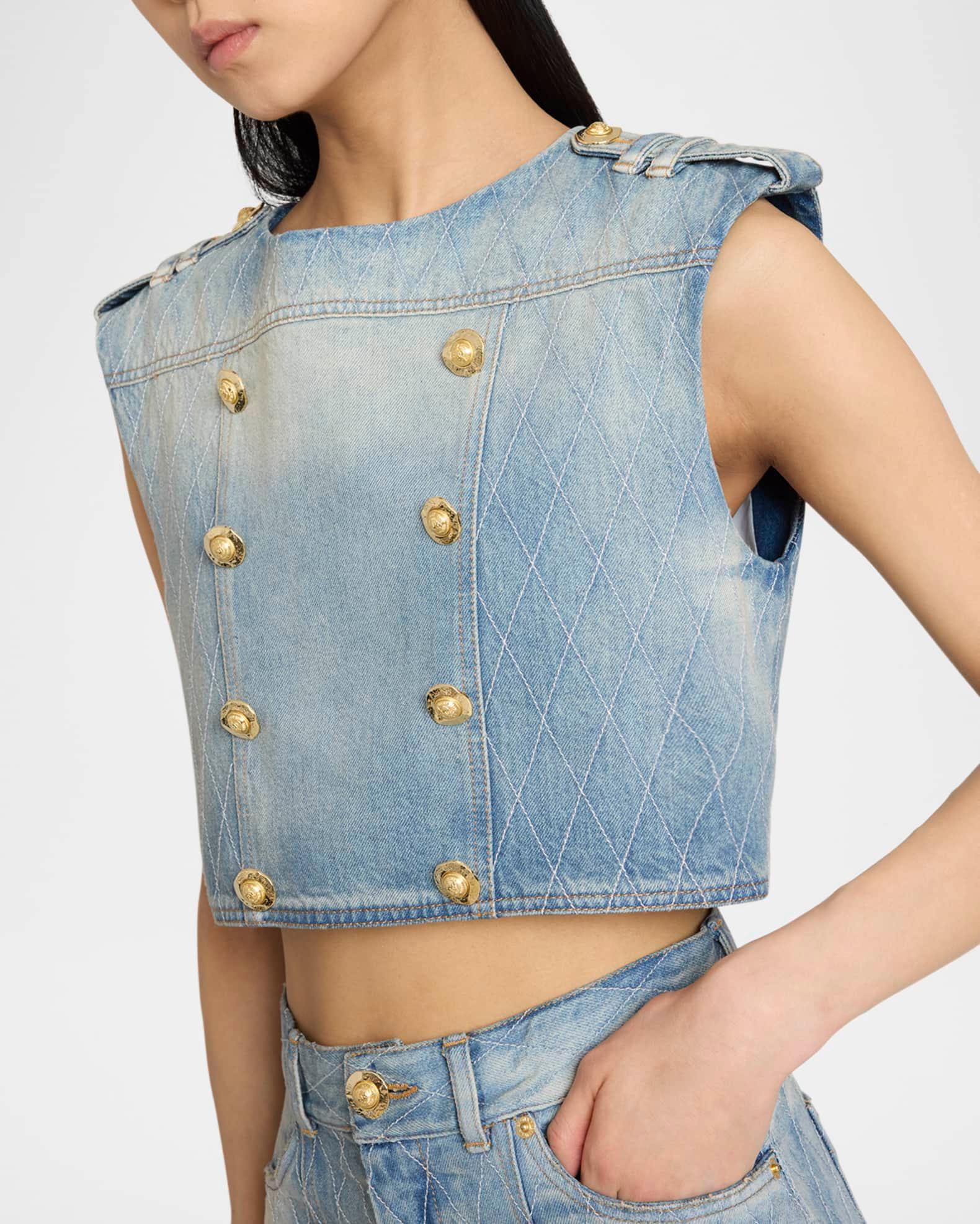 Buttoned Denim Crop Top Product Image