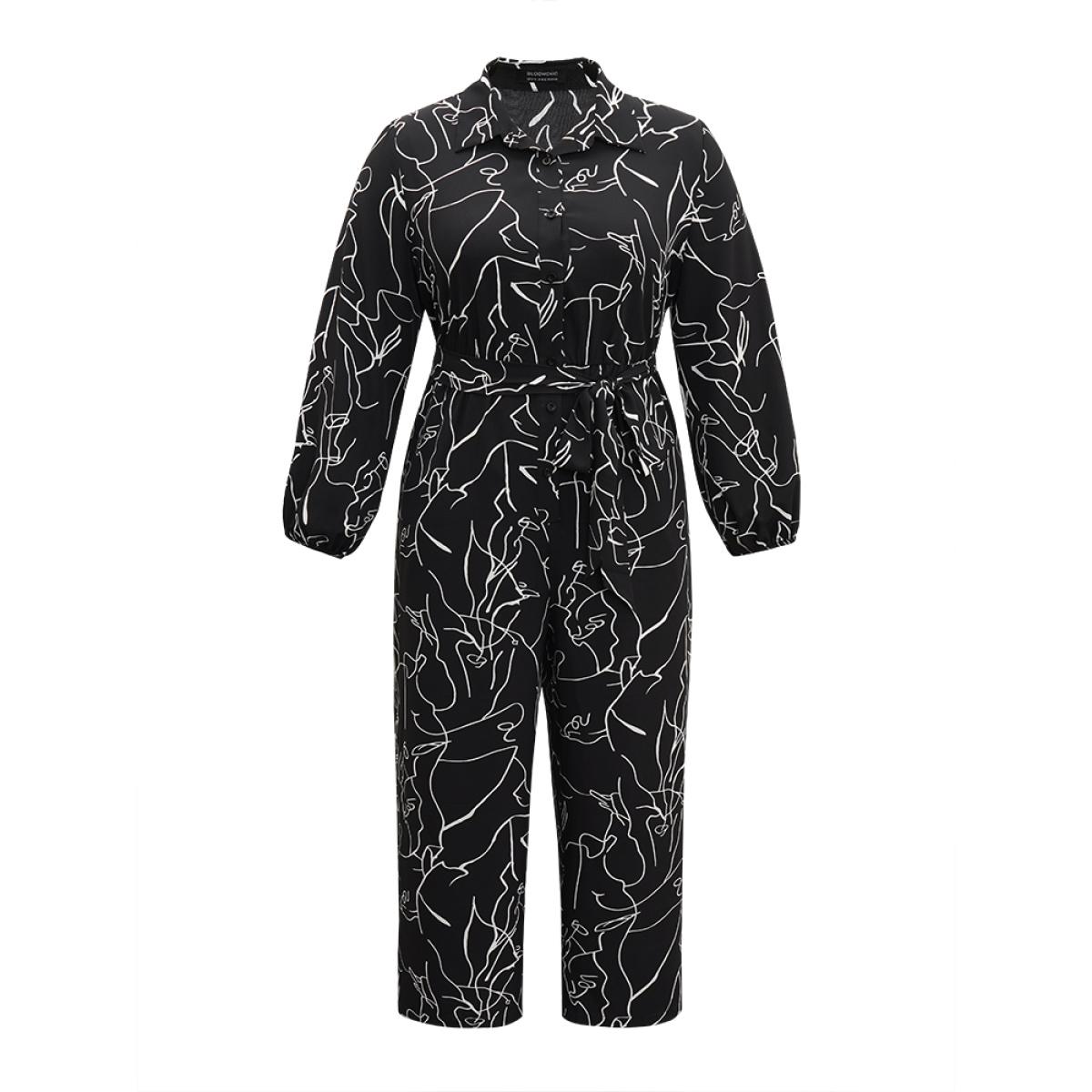Plus Size BlackFlower Halloween Art & Design Belted Pocket Jumpsuit Women Office Long Sleeve Shirt collar Festival-Halloween Loose Jumpsuits BloomChic 18-20/2X Product Image