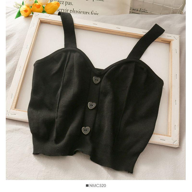 Heart-Button Cropped Knit Camisole Product Image