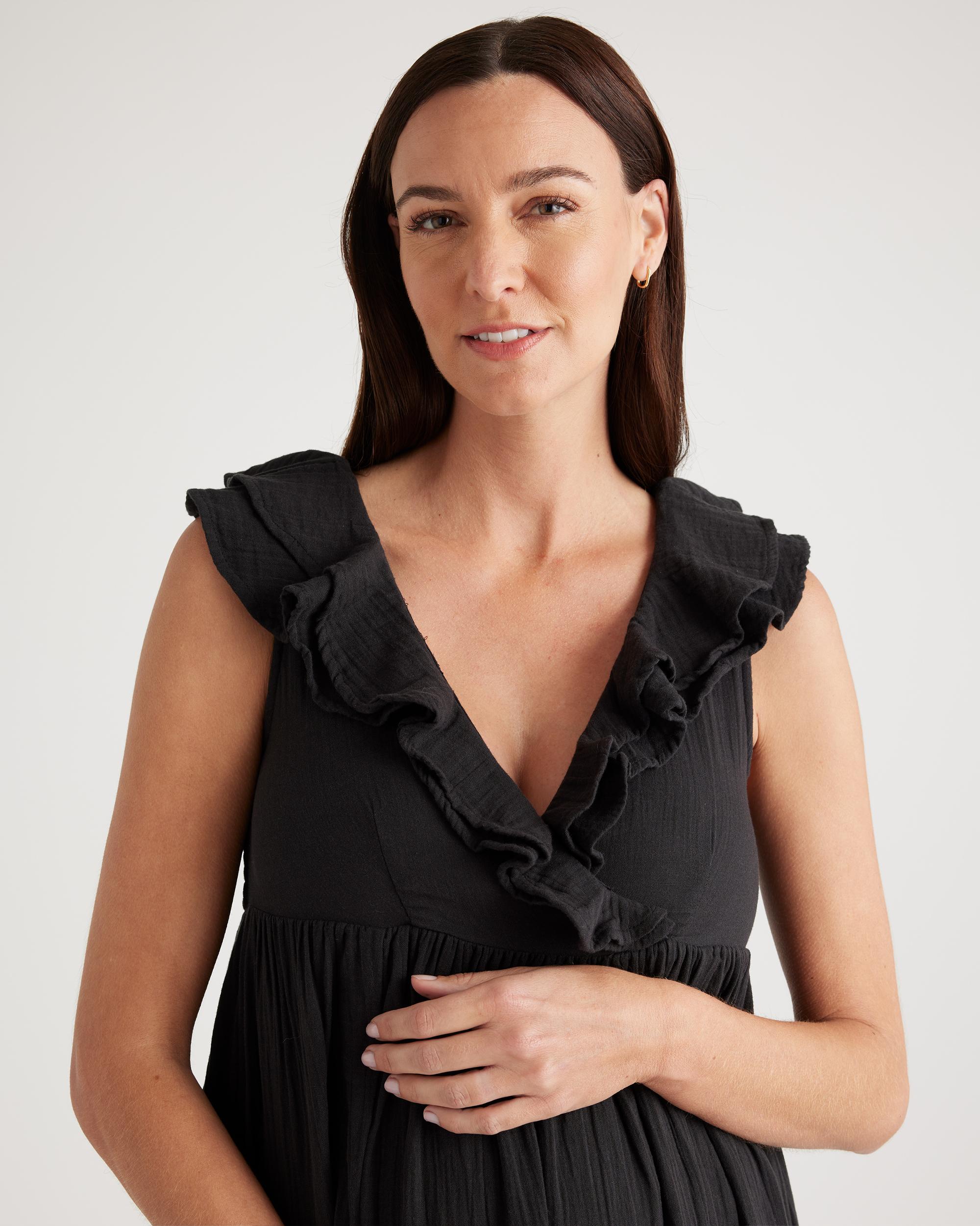 Quince | Women's Gauze Maternity Ruffle Front Dress Organic Cotton Product Image