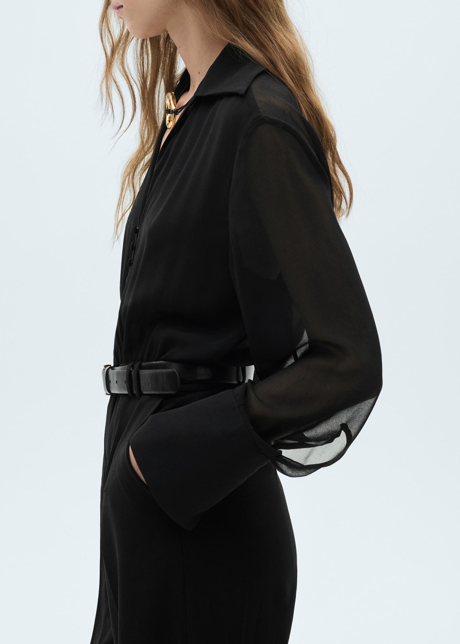 Wide-leg jumpsuit with semi-transparent sleeves - Women | MANGO USA Product Image