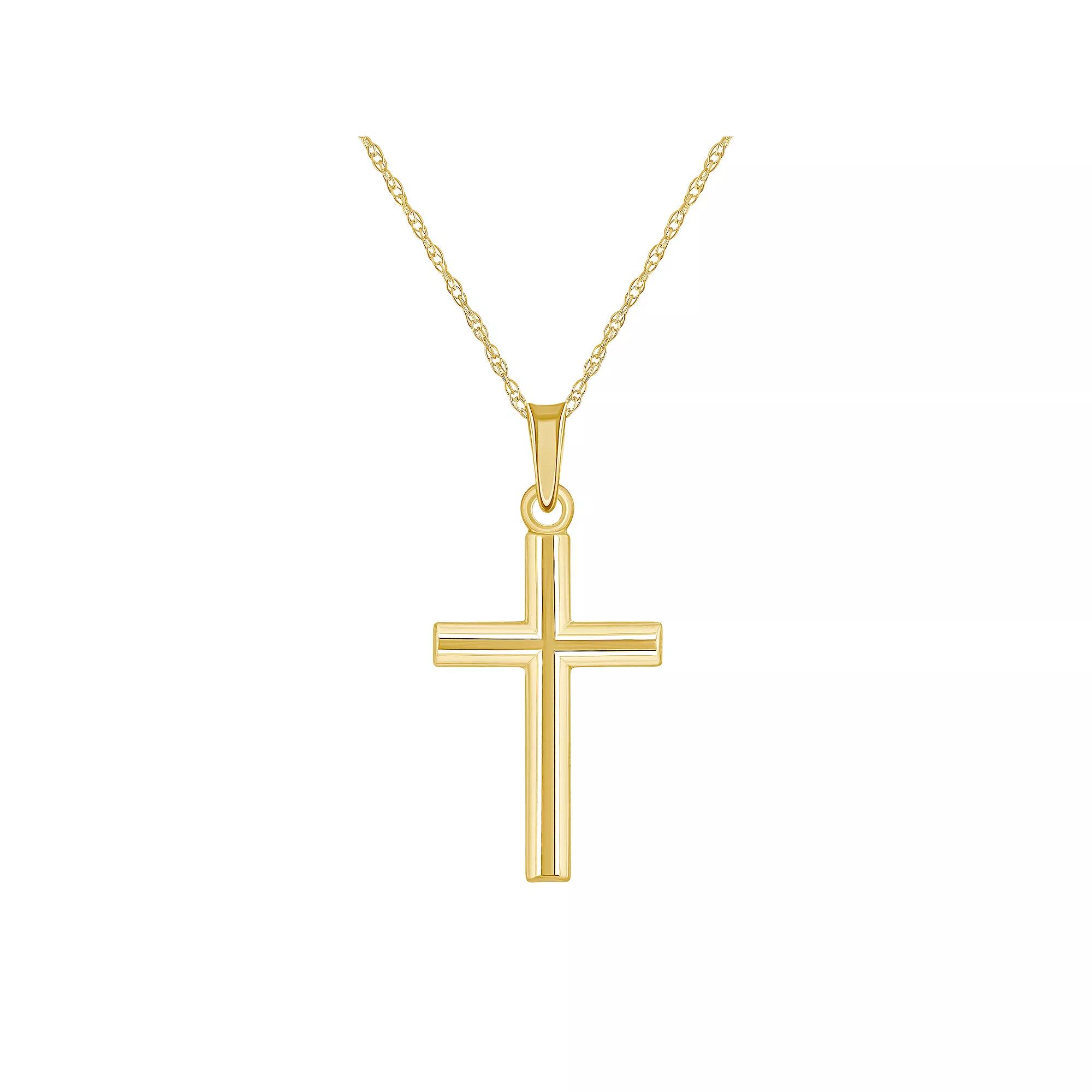 14k Gold Linear-Accent Cross Pendant Necklace, Women's, Size: 18" Product Image