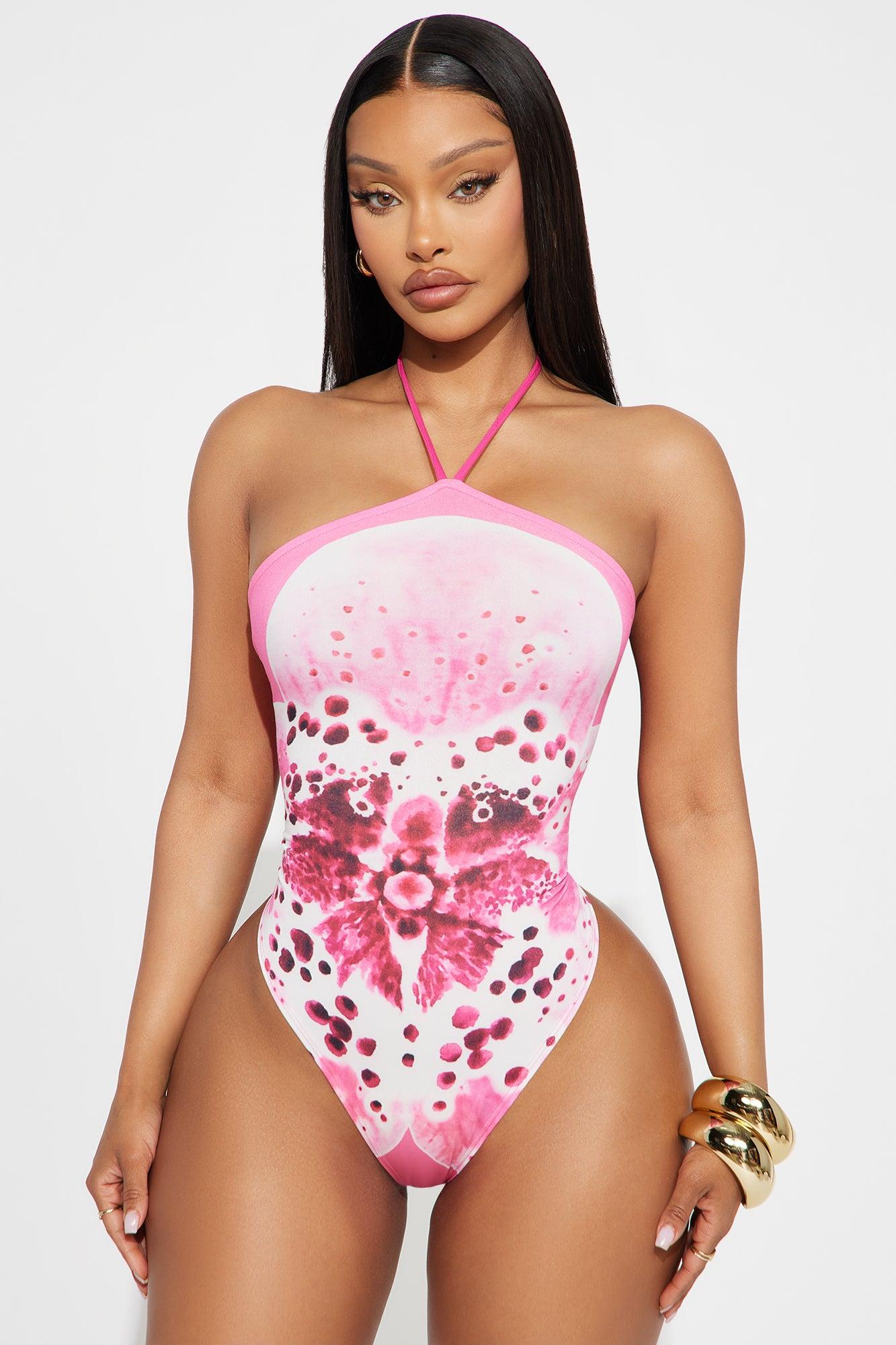 Radiant Petals Y-Neck Halter Bodysuit - Pink Female Product Image