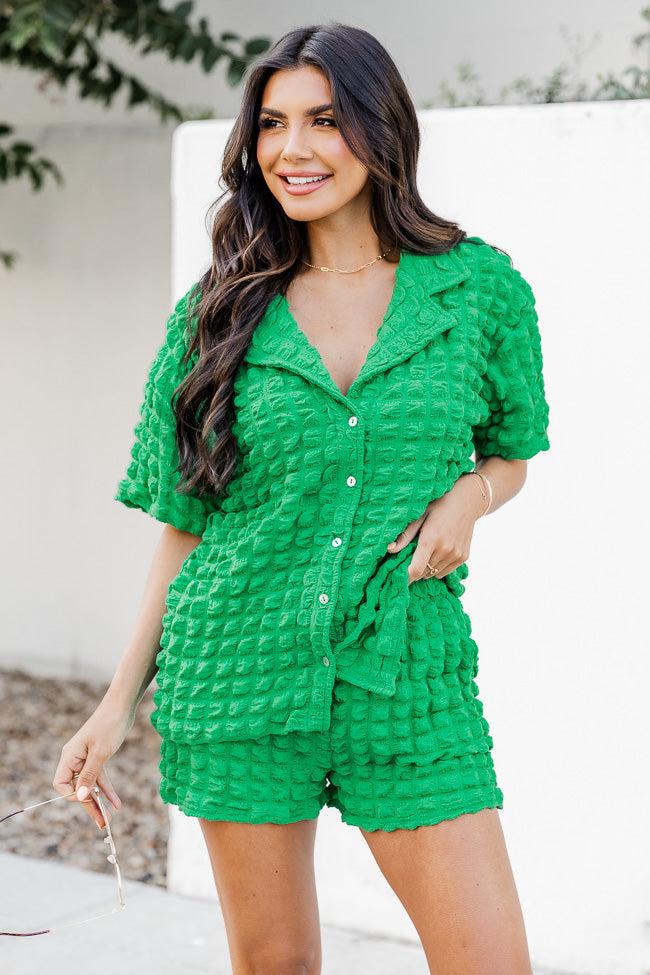 A Dream Life Kelly Green Bubble Collared T-shirt and Shorts Set FINAL SALE Product Image