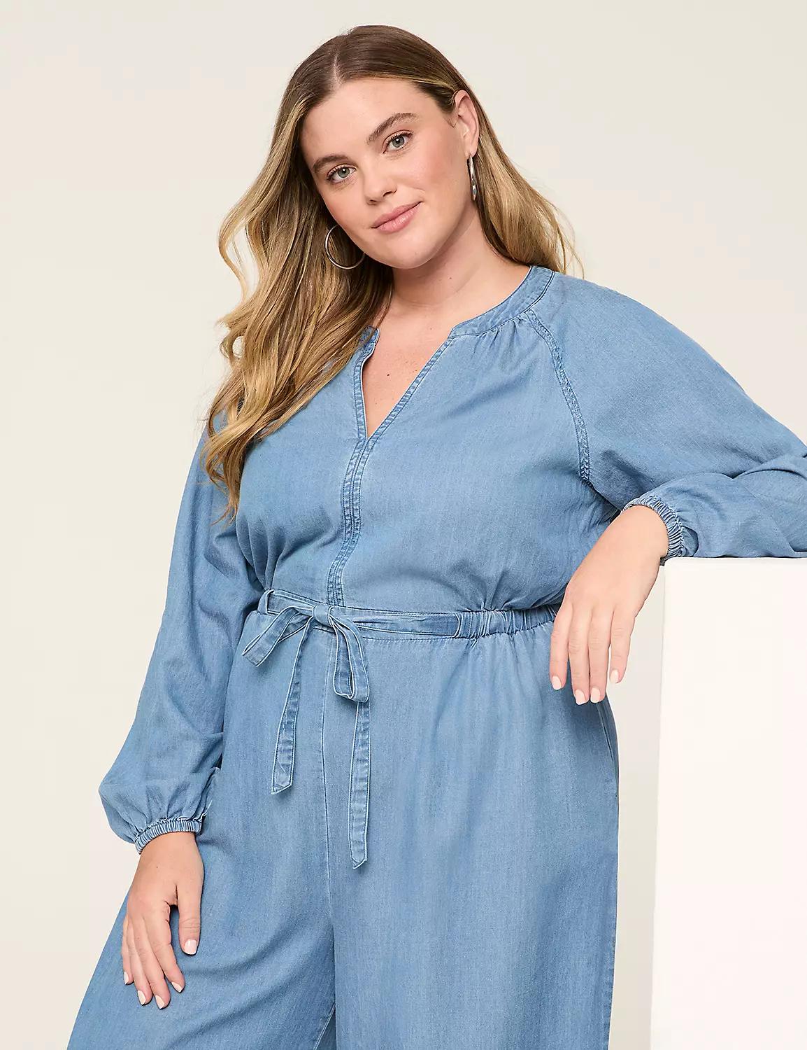 Chambray Long-Sleeve Jumpsuit Product Image