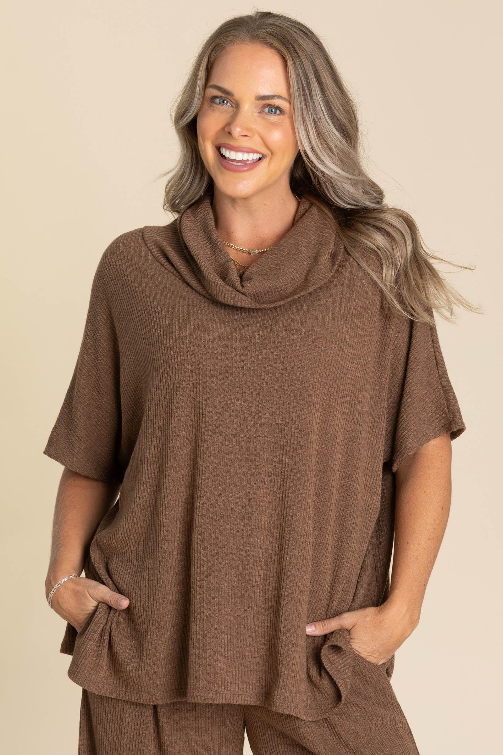 Oversized Short Sleeve Cowl Neck And Pant Sets Product Image