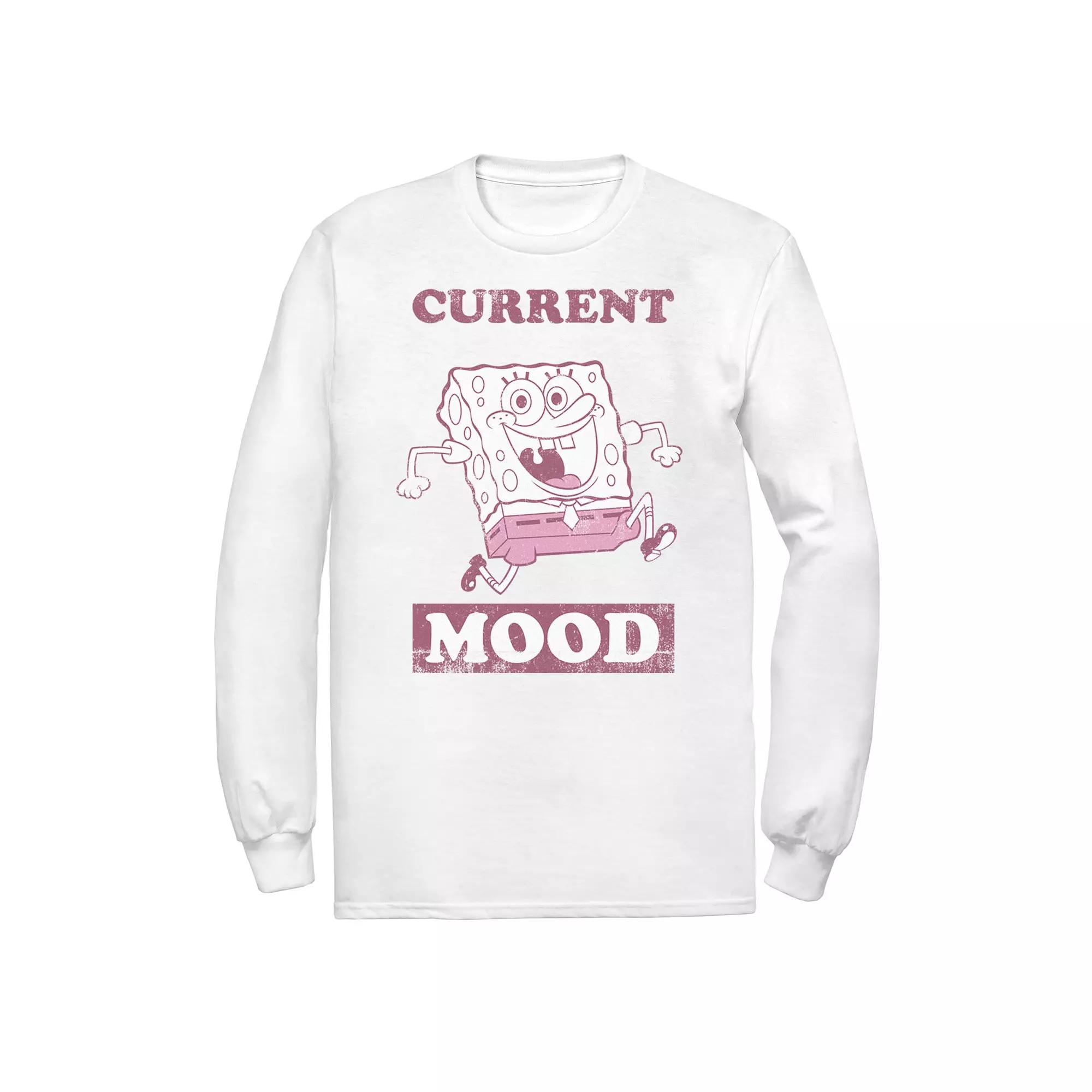 Men's Spongebob Spongebob Current Mood Pink Hue Portrait Long Sleeve Tee,  Product Image