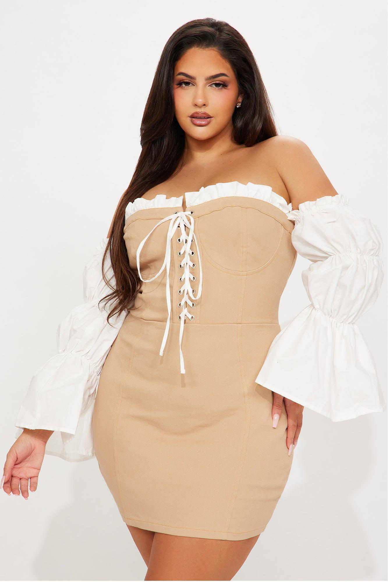 Lace-Up Lovestruck Denim Mini Dress - Taupe Product Image