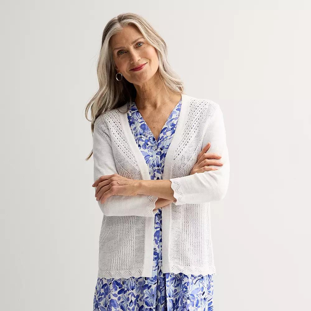 Women's Croft & Barrow® Pointelle Knit Open-Front Cardigan, Size: XS, White Product Image
