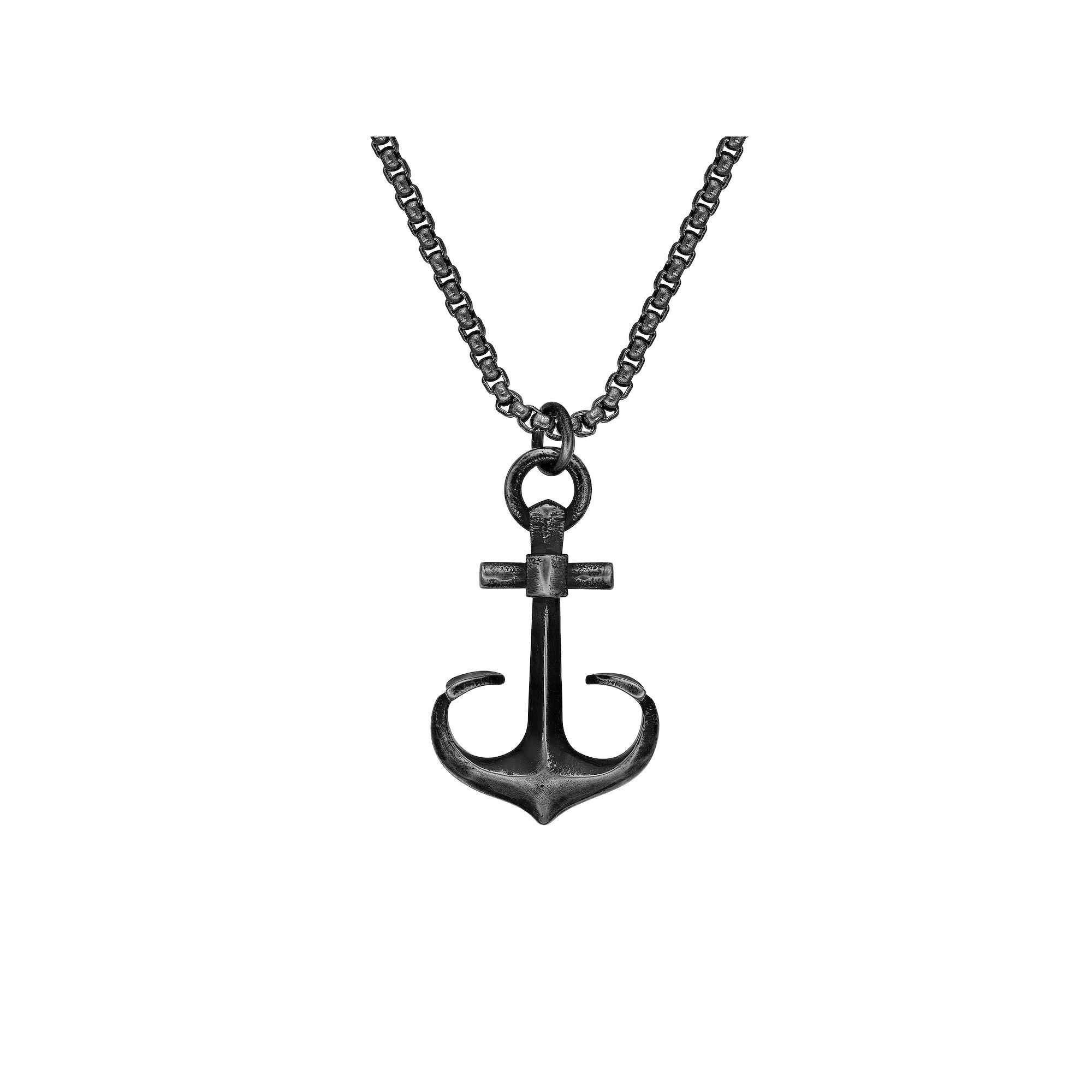 Men's LYNX Antiqued Stainless Steel Box Chain Anchor Pendant Necklace, Size: 24" Product Image
