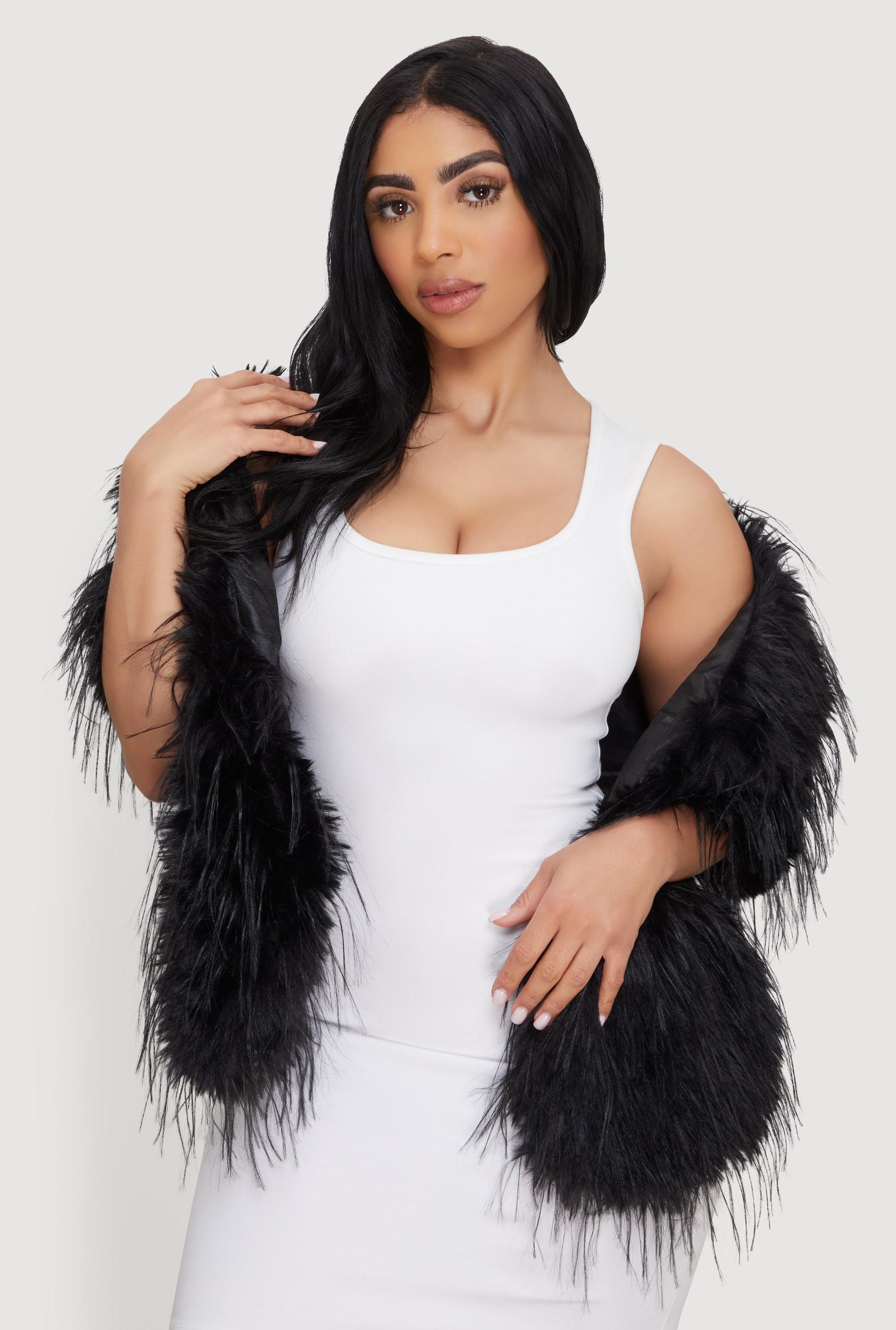 Off The Shoulder Shaggy Faux Fur Wrap Shawl Female Product Image
