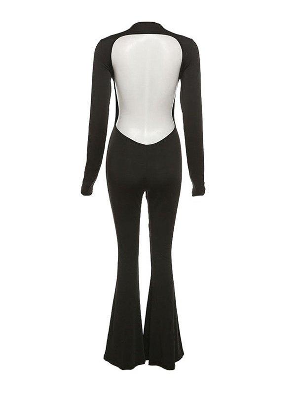 Backless Long Sleeve Flare Leg Jumpsuit Product Image