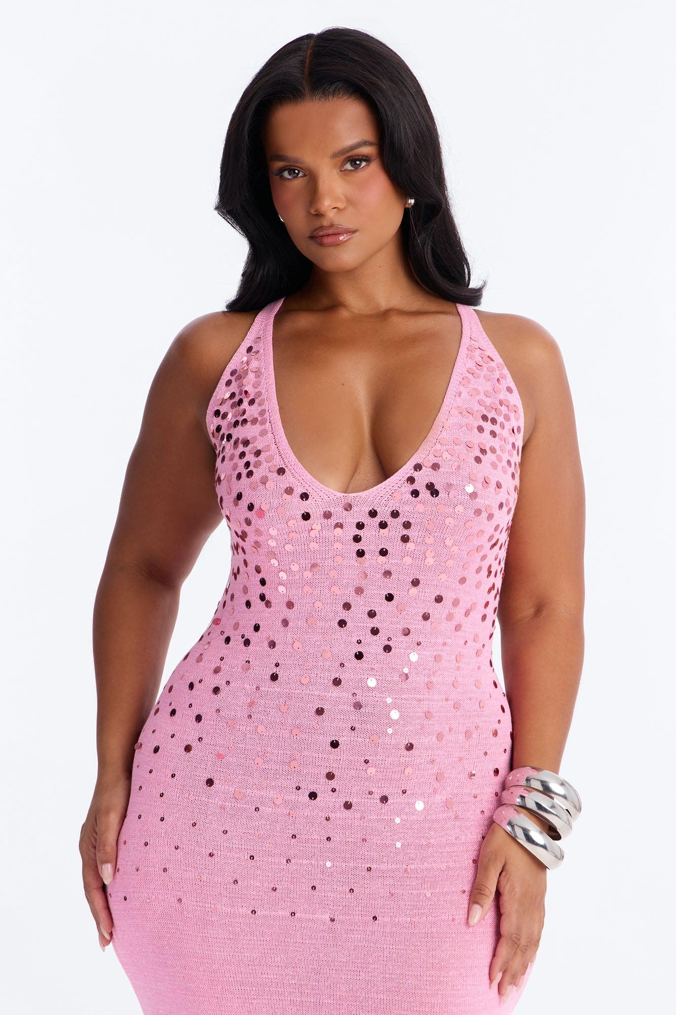 Shining In Paradise Crochet Maxi Dress - Light Pink Female Product Image