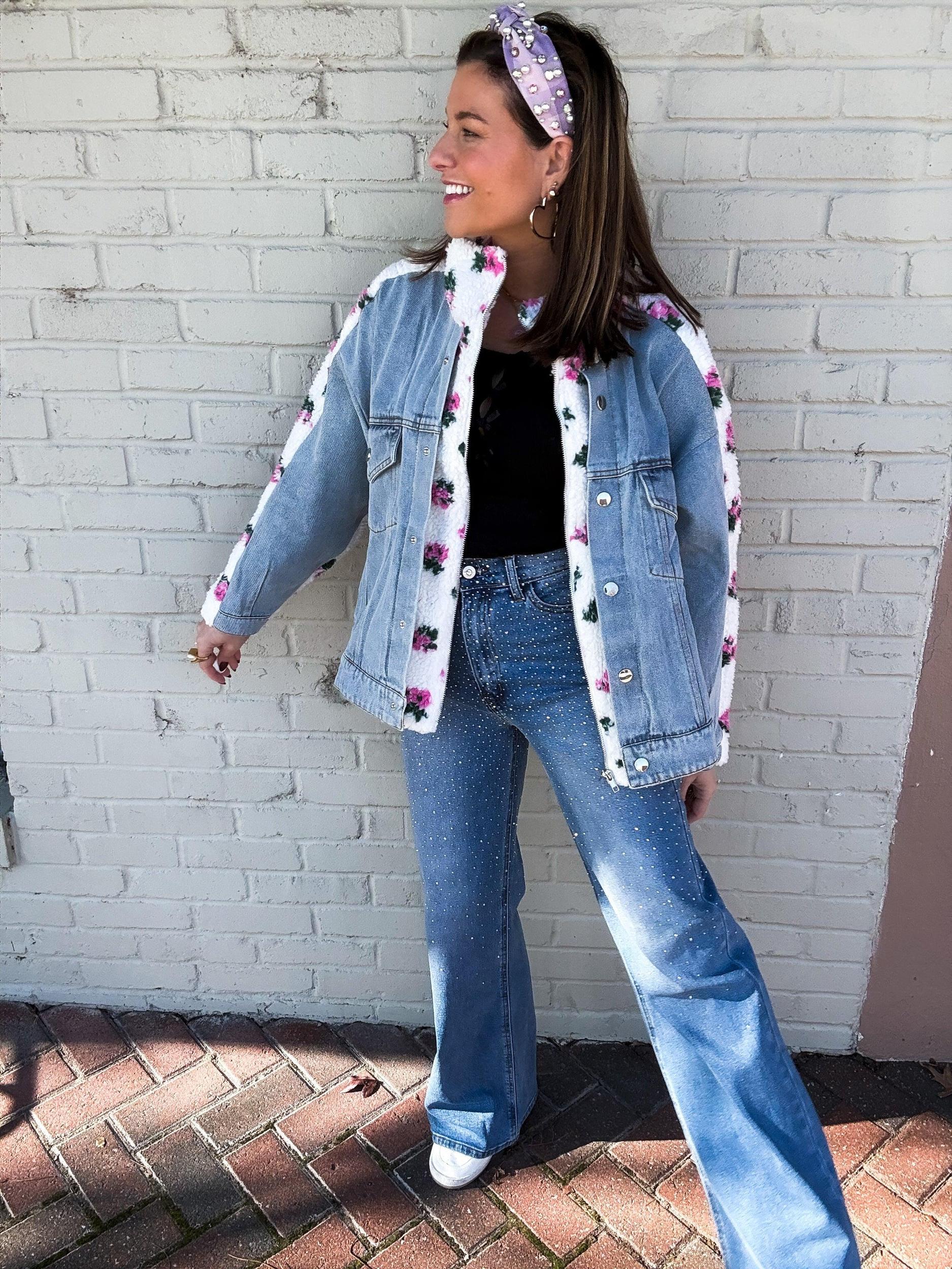 Carly Floral Shearling & Denim Jacket Product Image