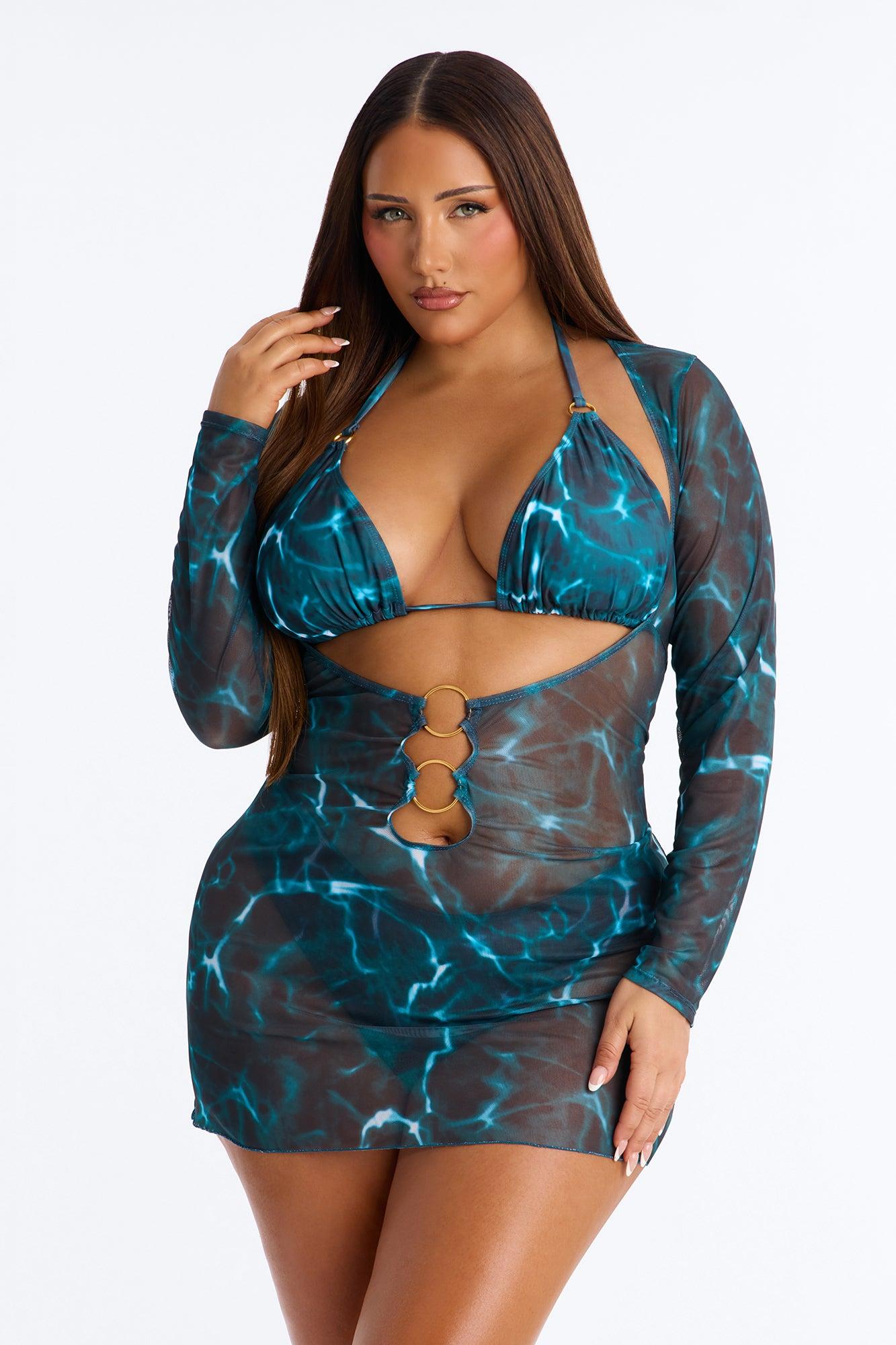 Soothing Waves Bikini And Coverup - Teal/combo Female Product Image