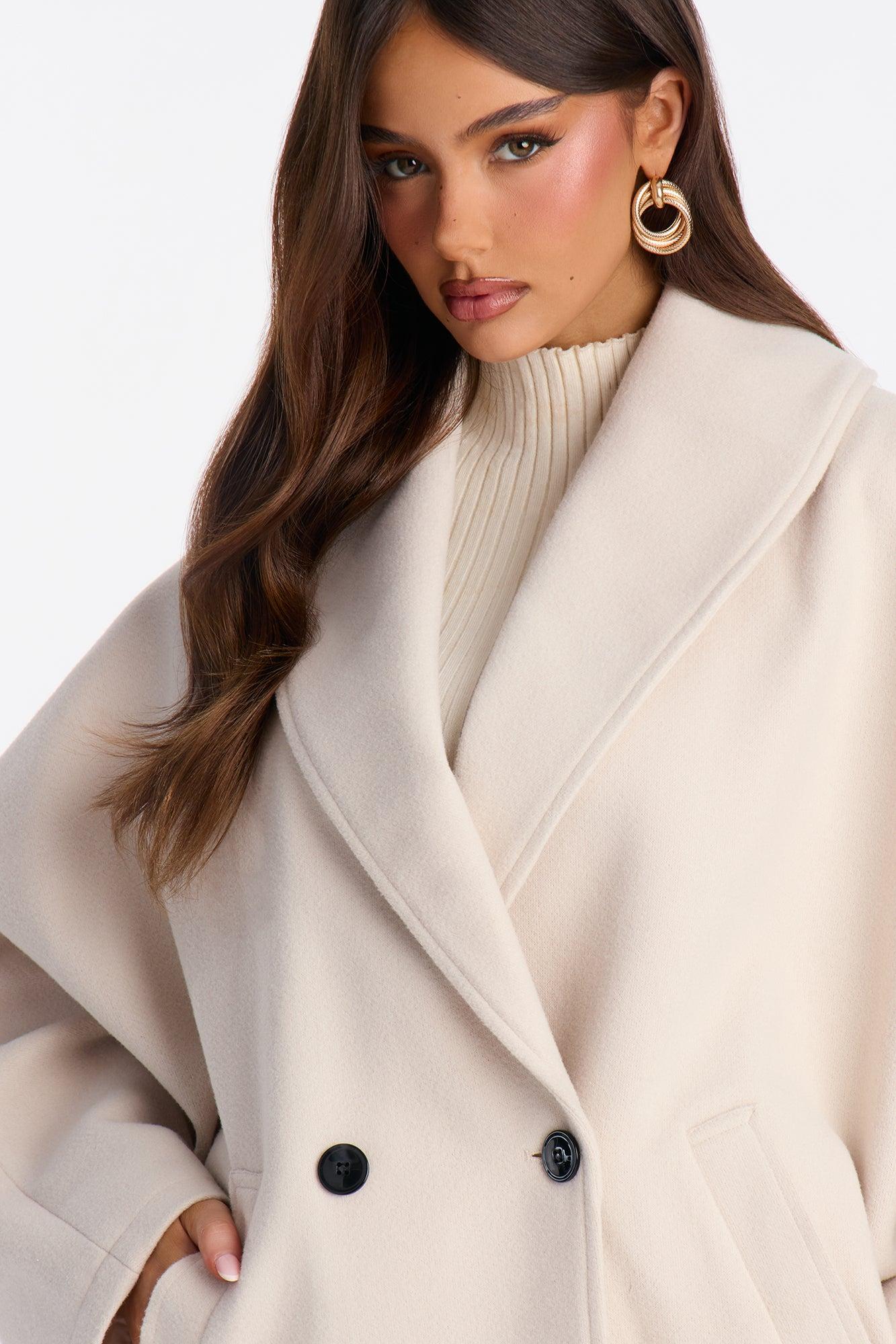 Hilda Double Breasted Faux Fool Slouch Coat - Oatmeal Female Product Image