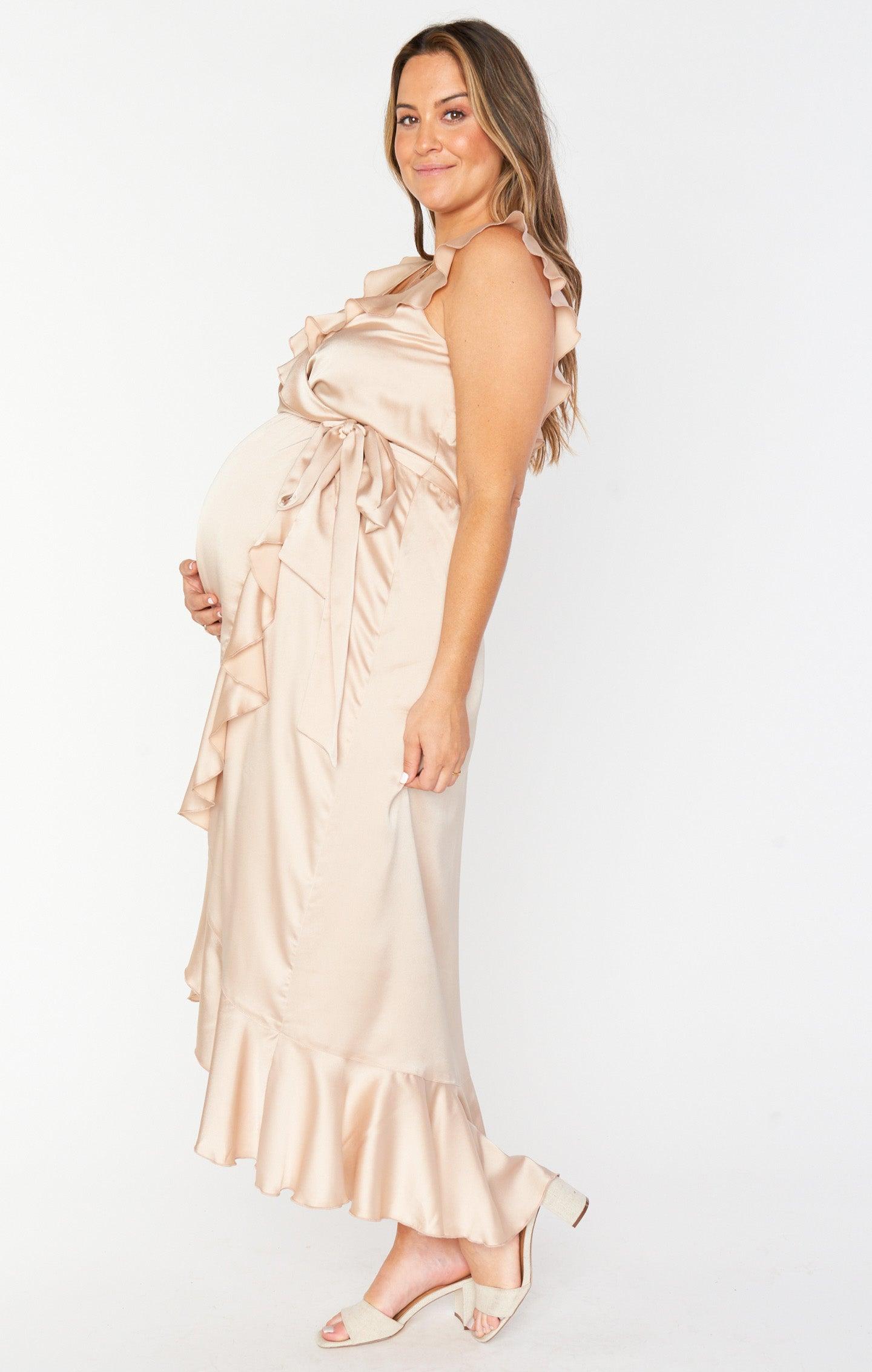 Samantha Ruffle Wrap Dress ~ Champagne Luxe Satin Product Image