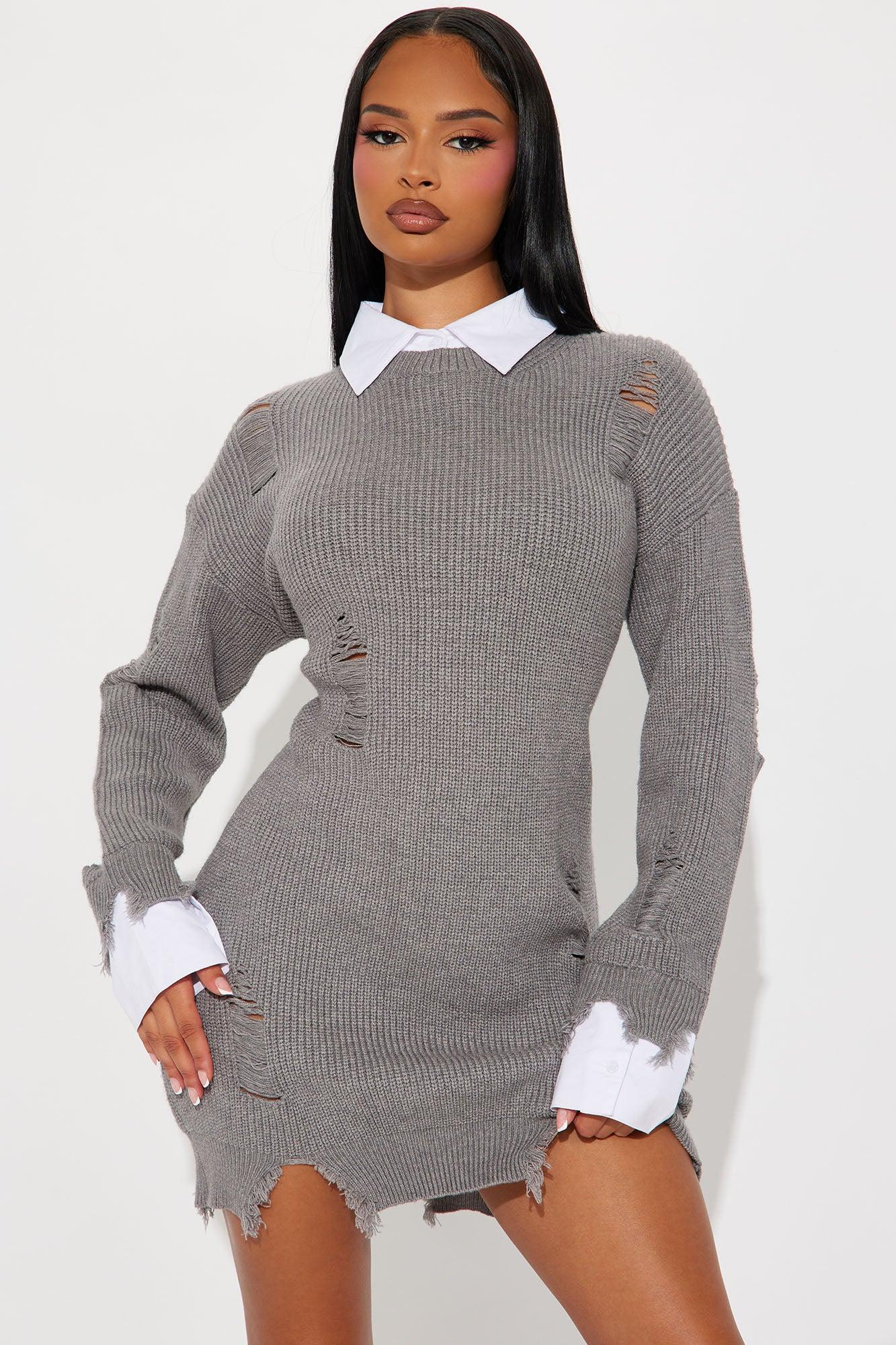 Kendra Collared Sweater Mini Dress - Grey Female Product Image