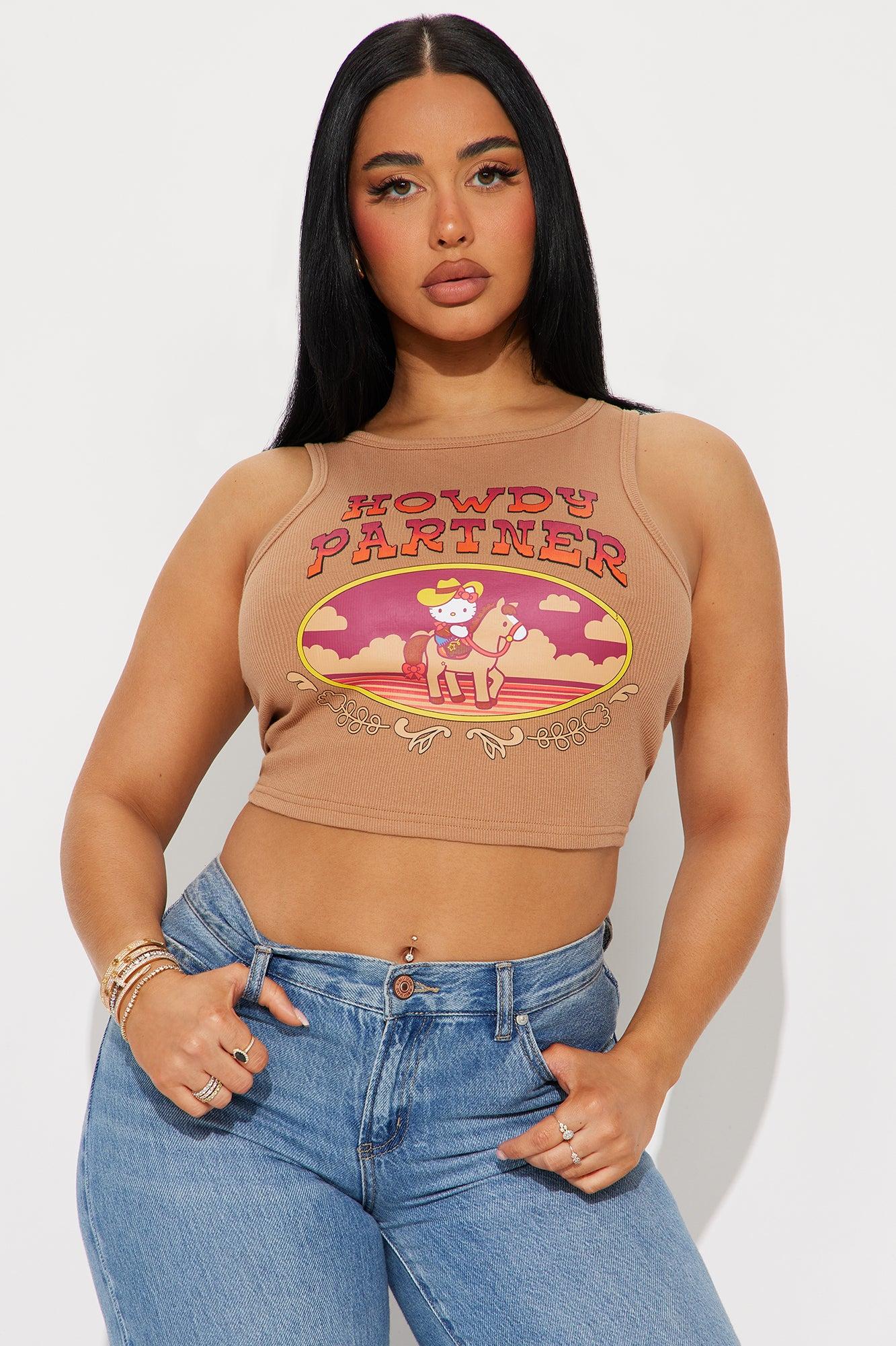 Howdy Hello Kitty Tank Top - Brown Product Image