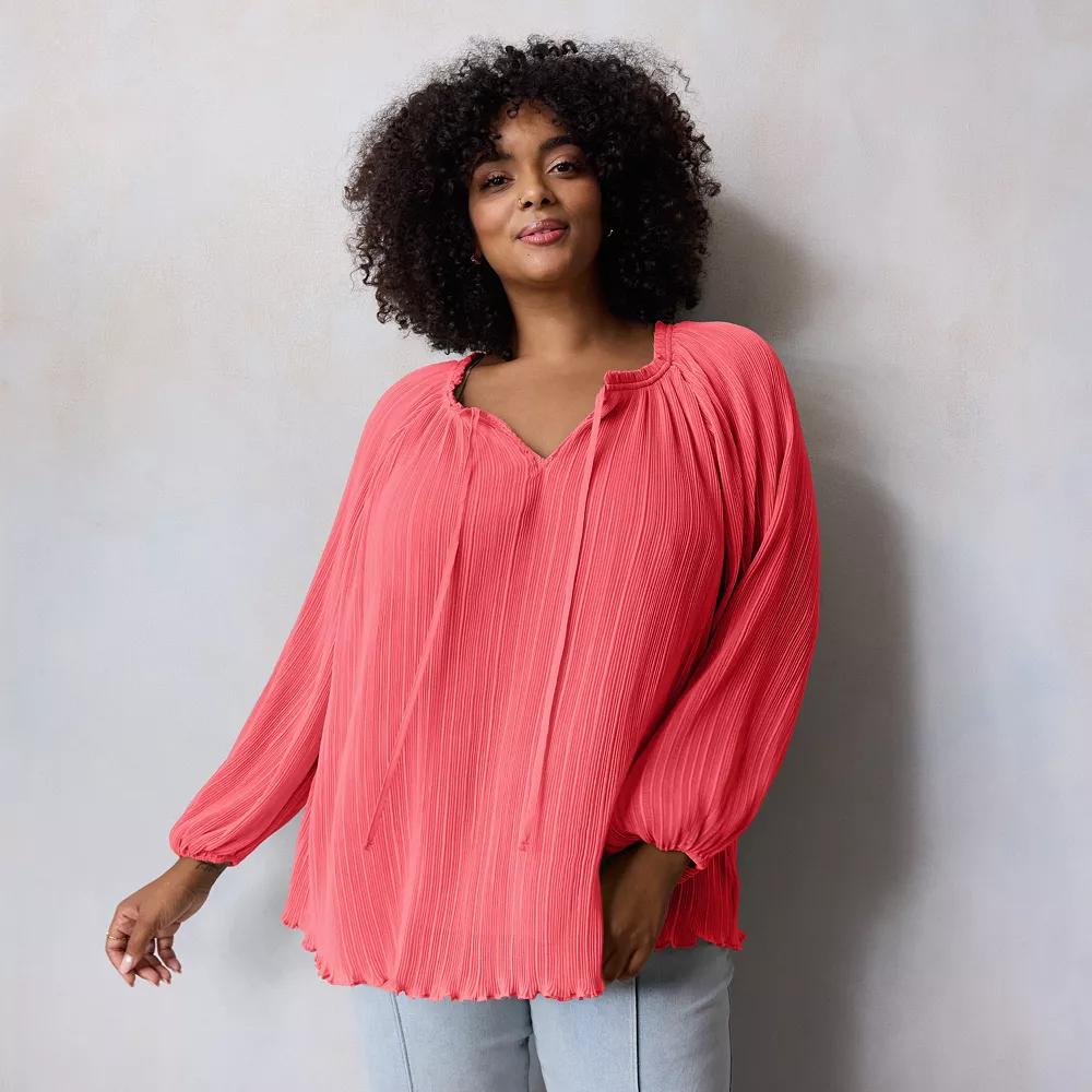 Plus Size LC Lauren Conrad Tie Front Peasant Top, Women's, Size: 1XL, Jeannie Pink Product Image