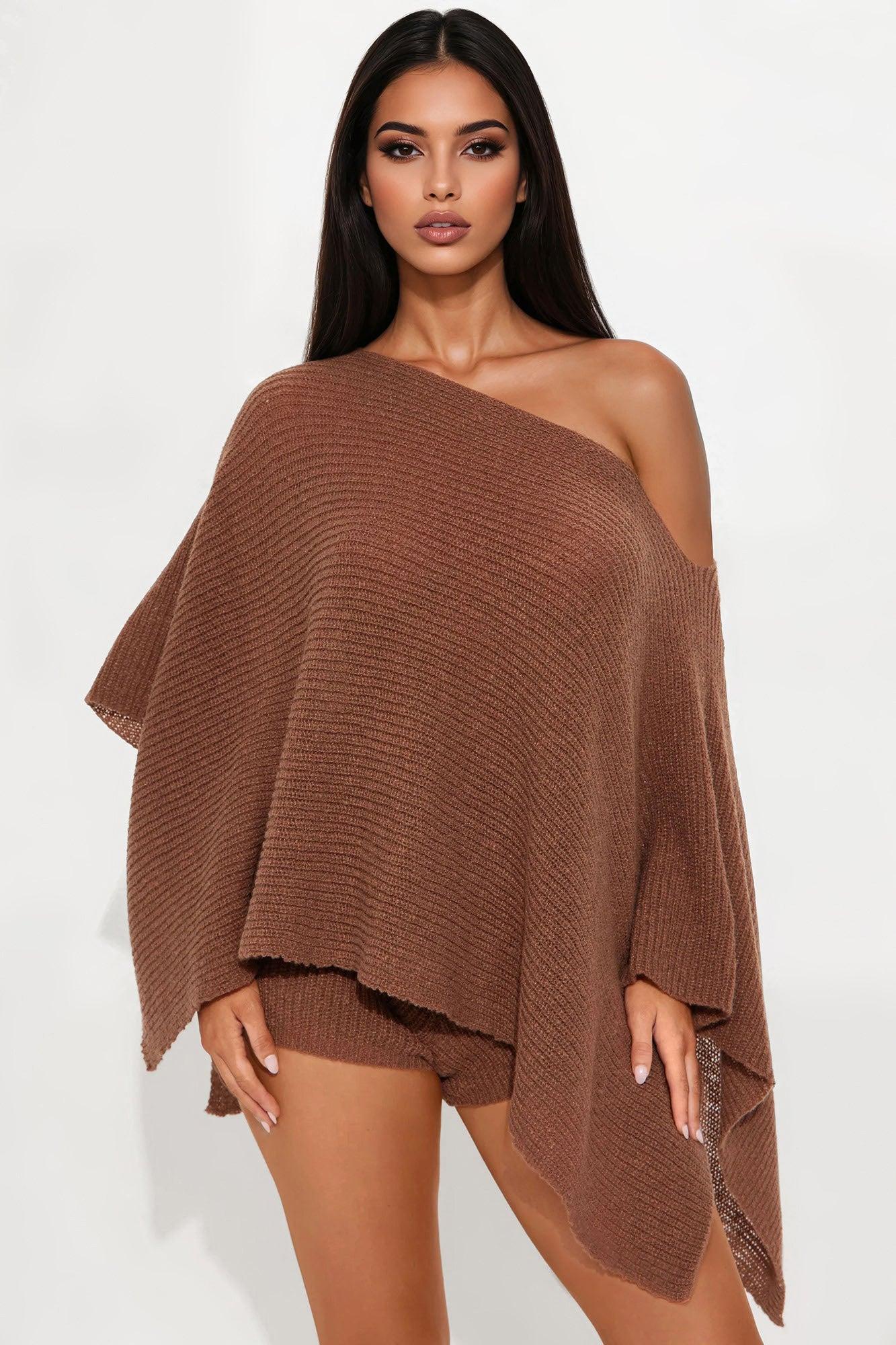 Always A Vibe Sweater Short Set - Brown Product Image