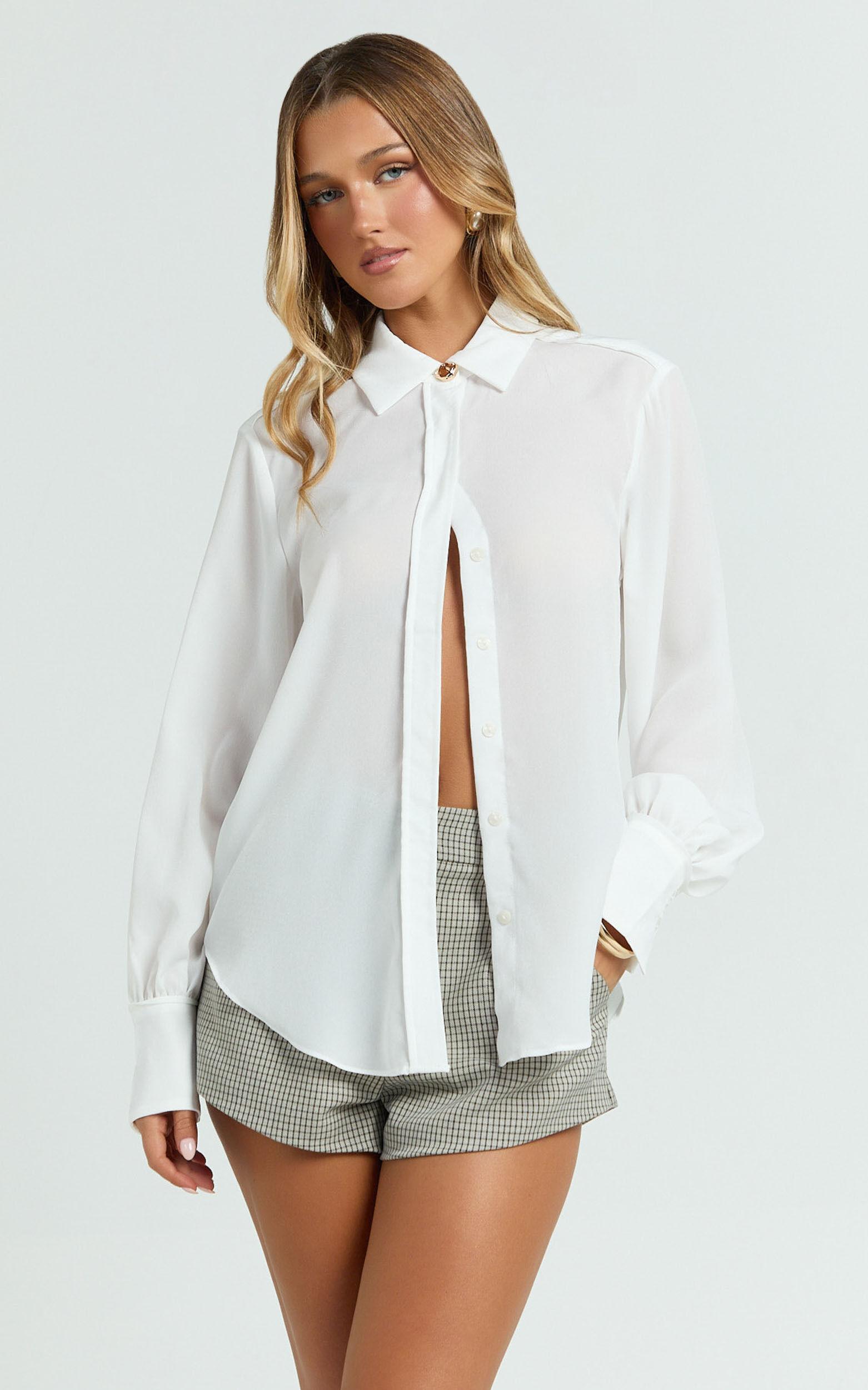 Jazmin Top - Button Down Shirt Top in Off White Product Image