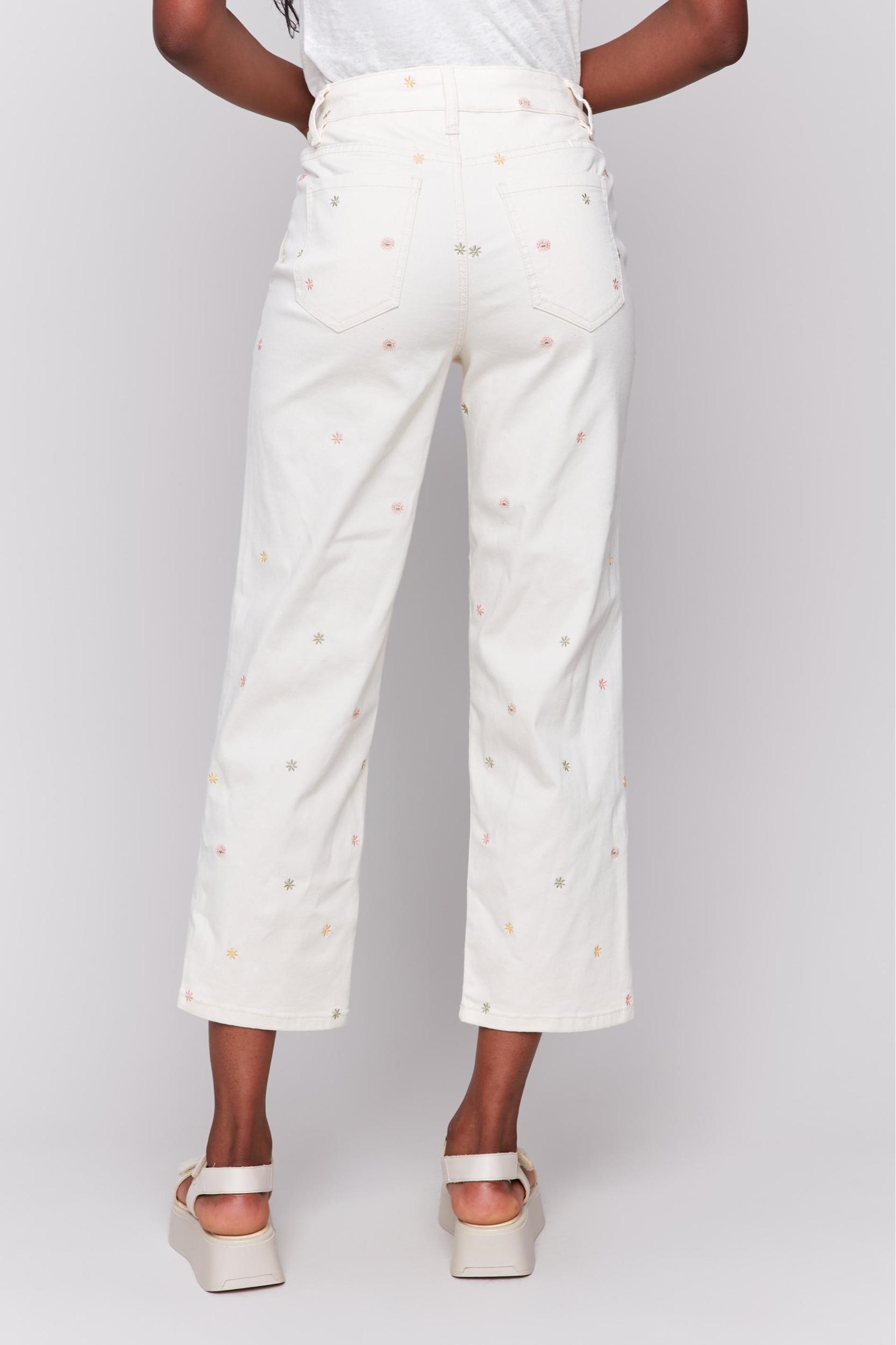 White Flower Embroidered Pocket Pant Product Image