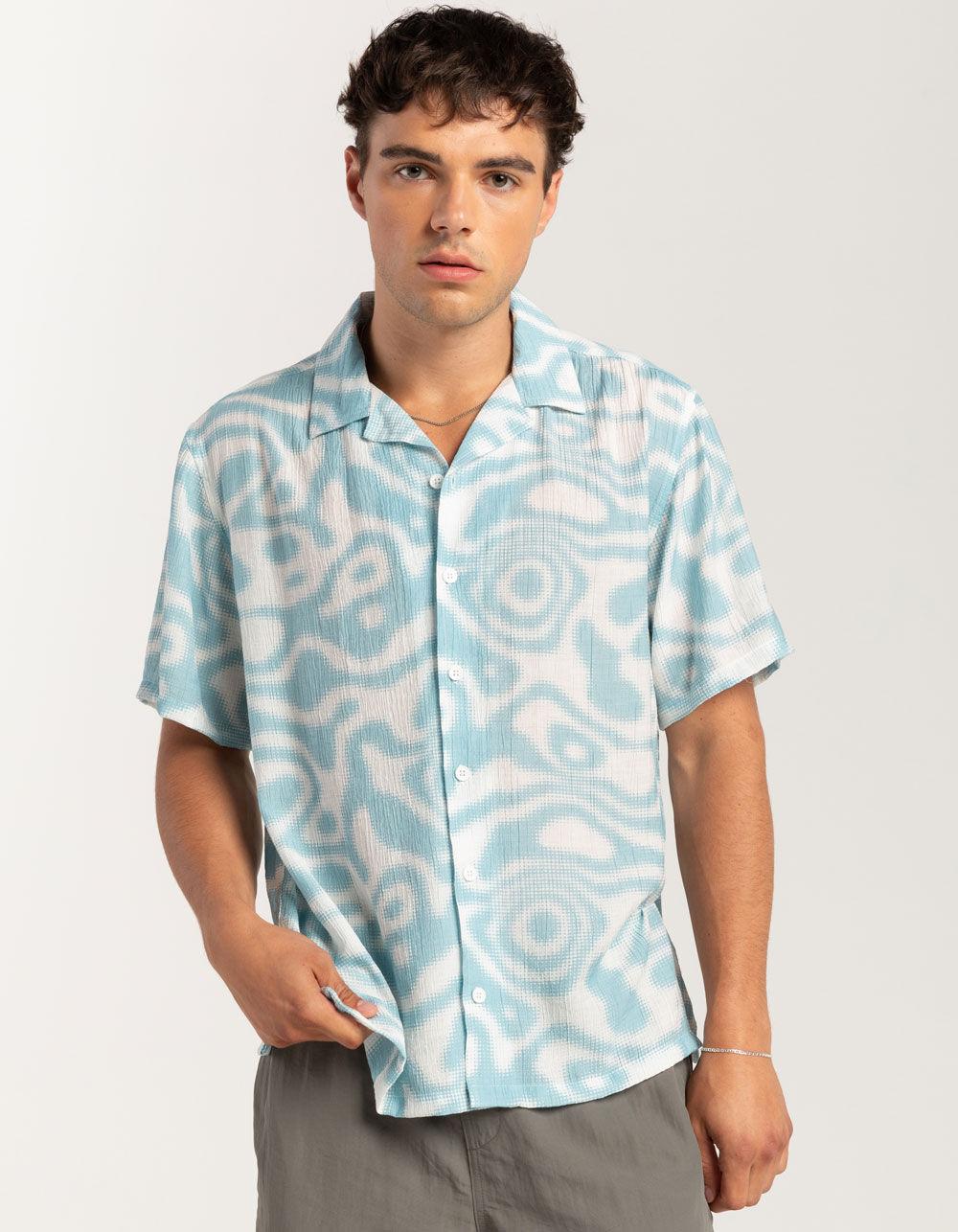 RSQ Mens Texture Blur Camp Shirt - BLUE Product Image
