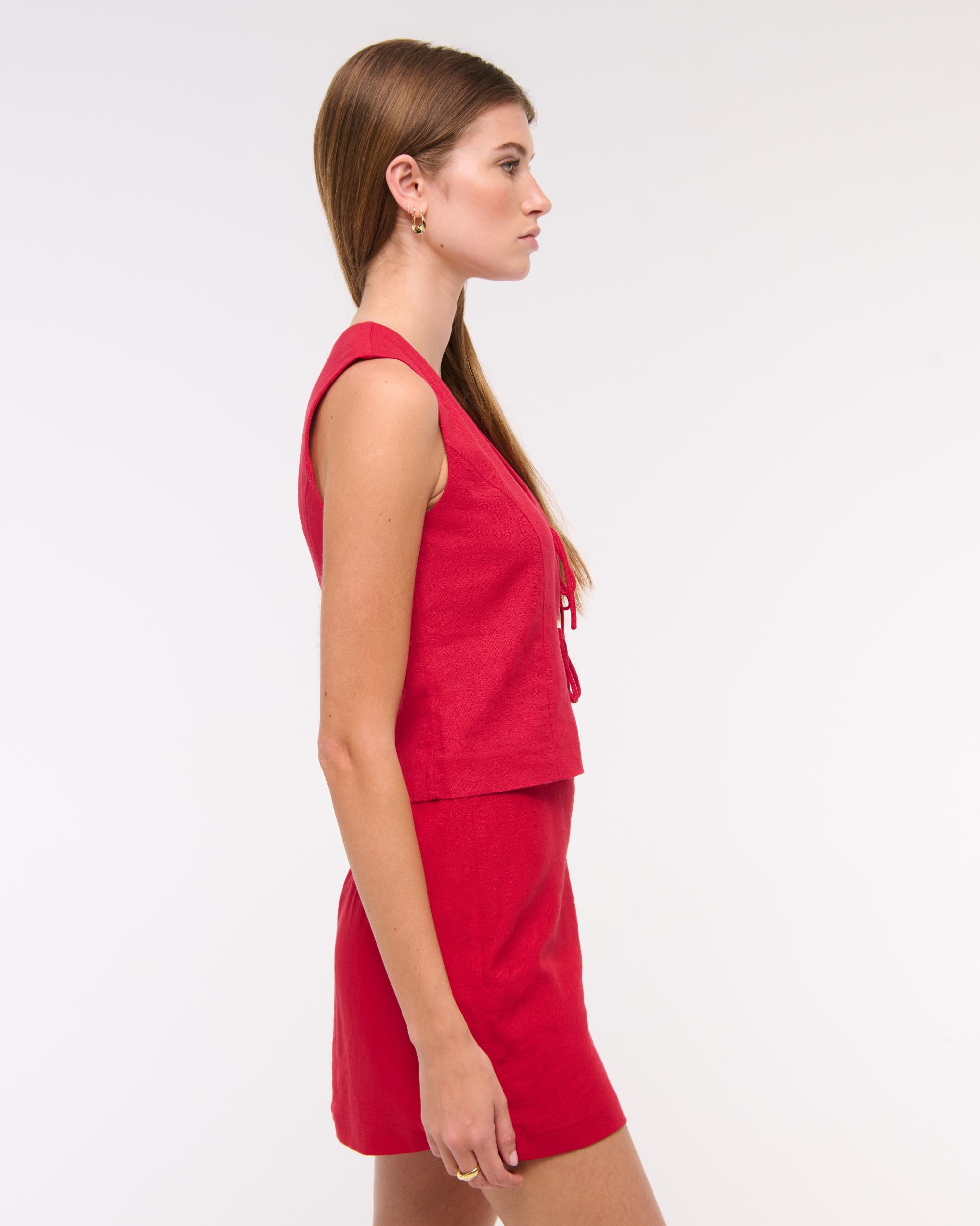 Tie-Front Linen-Blend Vest Product Image