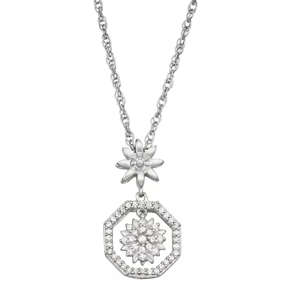 Jewelexcess Sterling Silver 1/6 Carat T.W. Diamond Flower Pendant Necklace, Women's, Size: 18", Silver Tone Product Image