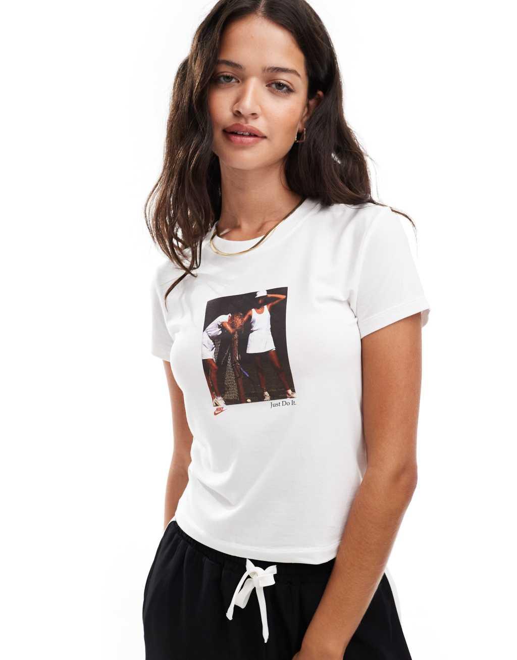 Nike knit cropped graphic tee in white Product Image