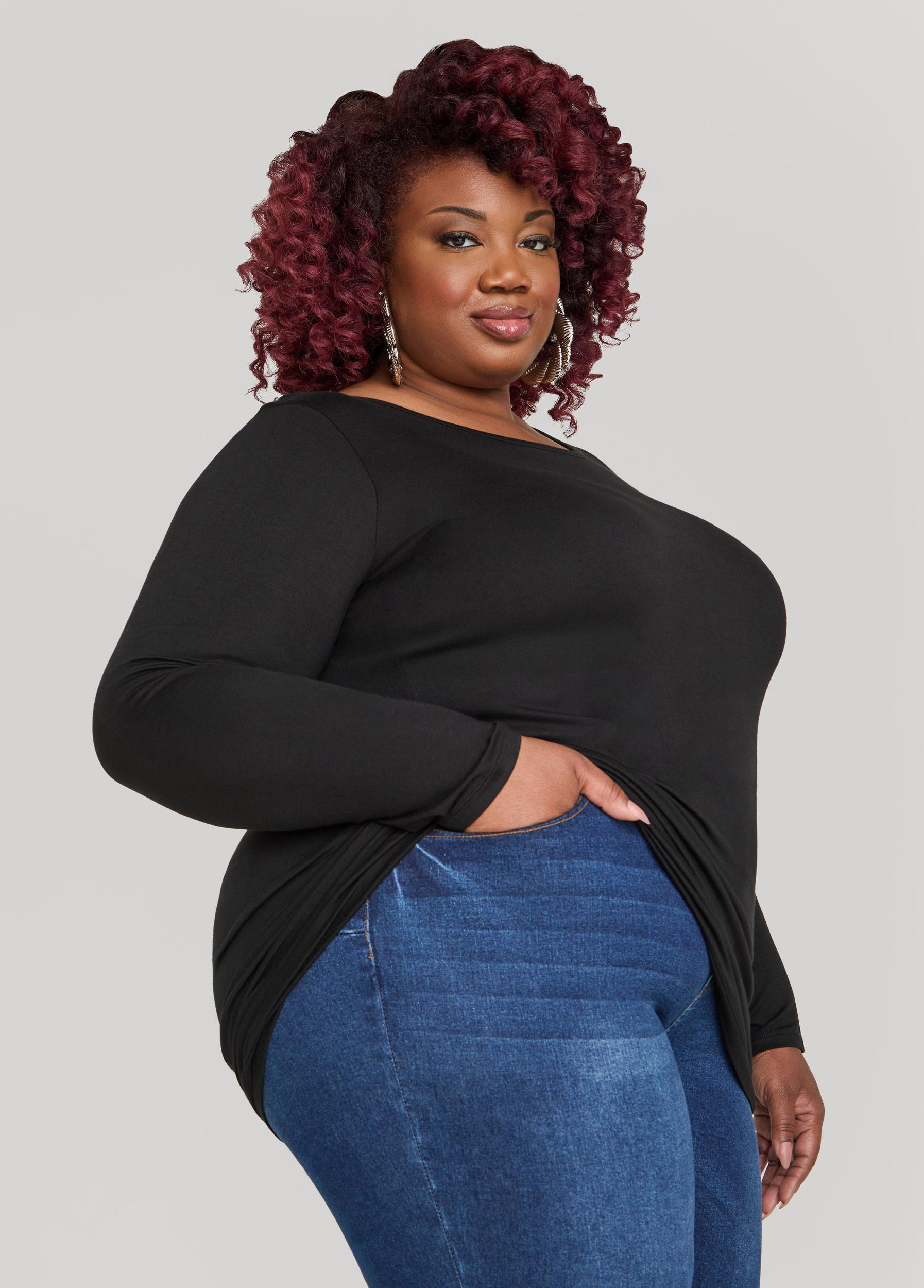 Plus Size Basic Long Sleeved Tunic Ashley Stewart Product Image