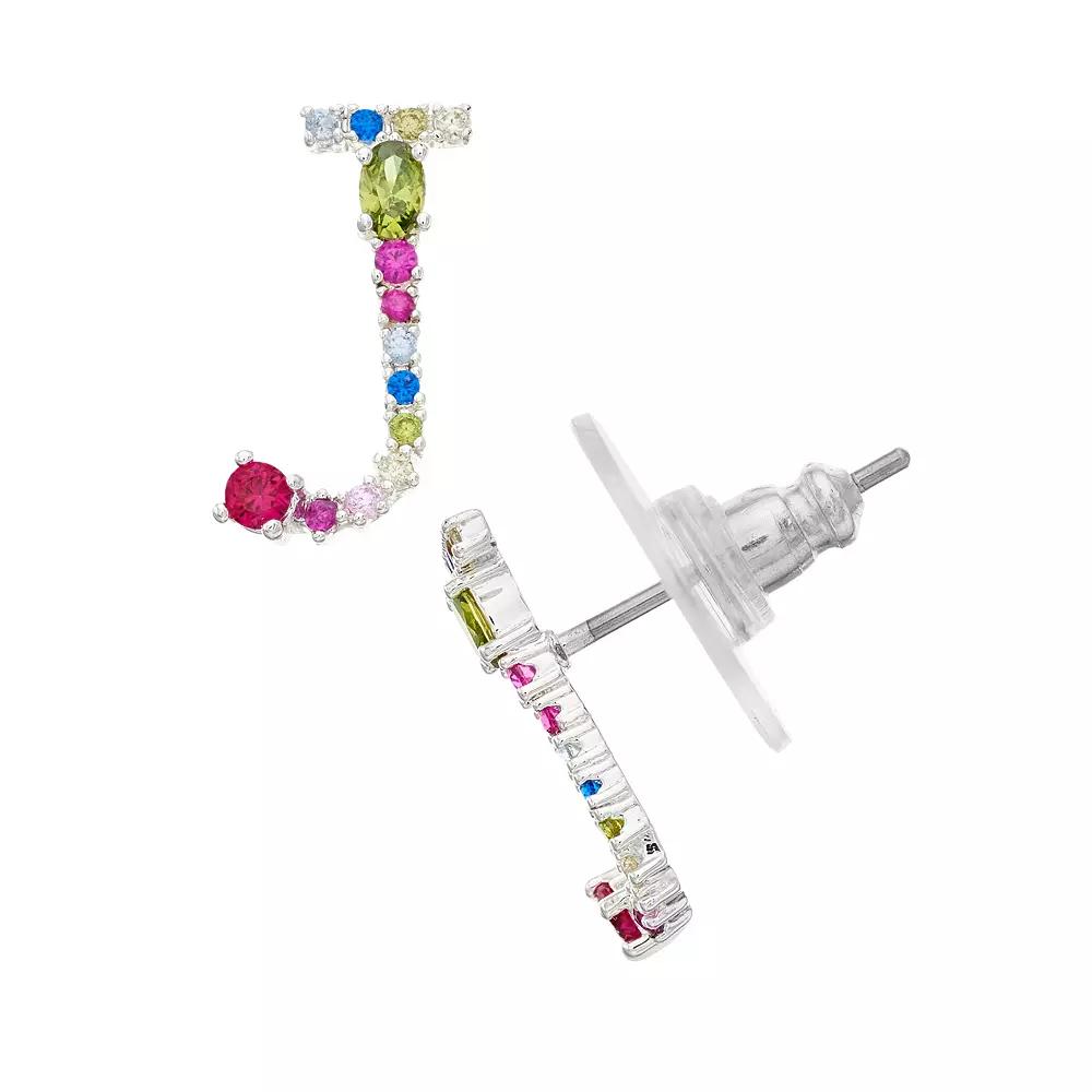 City Luxe Silver Tone Cubic Zirconia Initial Stud Earrings, Women's, Silver Tone A Product Image