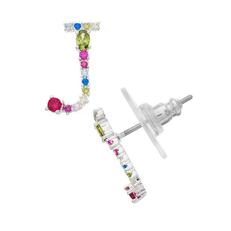 City Luxe Silver Tone Cubic Zirconia Initial Stud Earrings, Women's, Silver Tone A Product Image