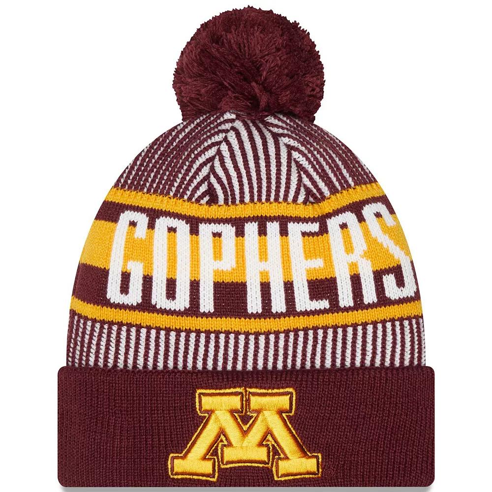 Men's New Era  Maroon Minnesota Golden Gophers Logo Striped Cuff Knit Hat with Pom, Red Product Image