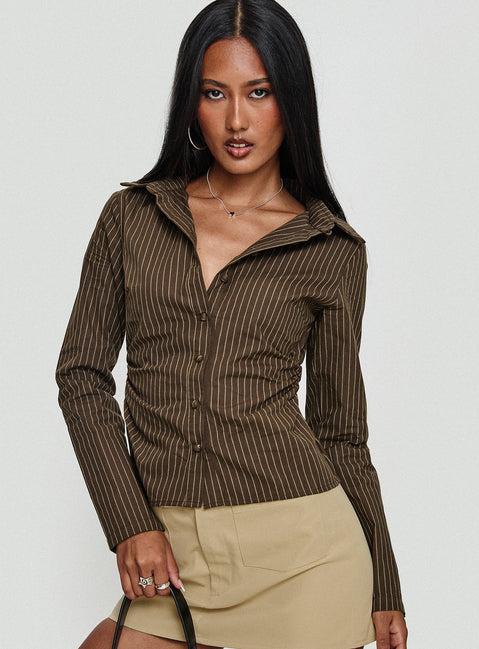 Held My Hand Long Sleeve Top Brown Stripe Product Image