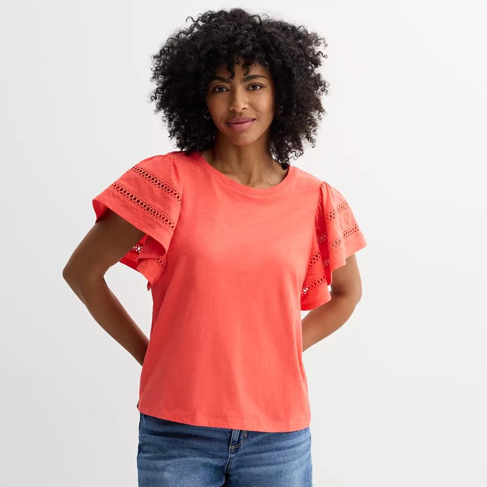 Women's Sonoma Goods For Life® Crochet Flutter Sleeve Top, Size: XS, Blissful Product Image