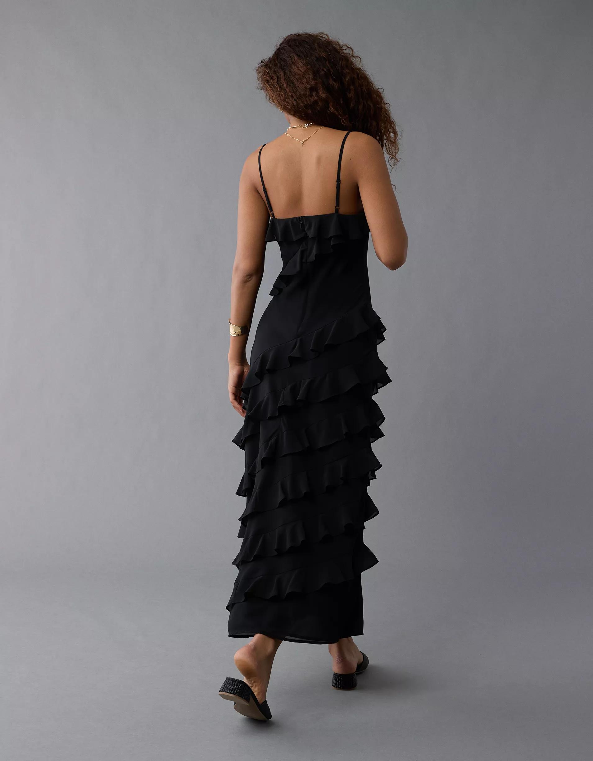 AE Asymmetrical Ruffle Maxi Slip Dress Product Image