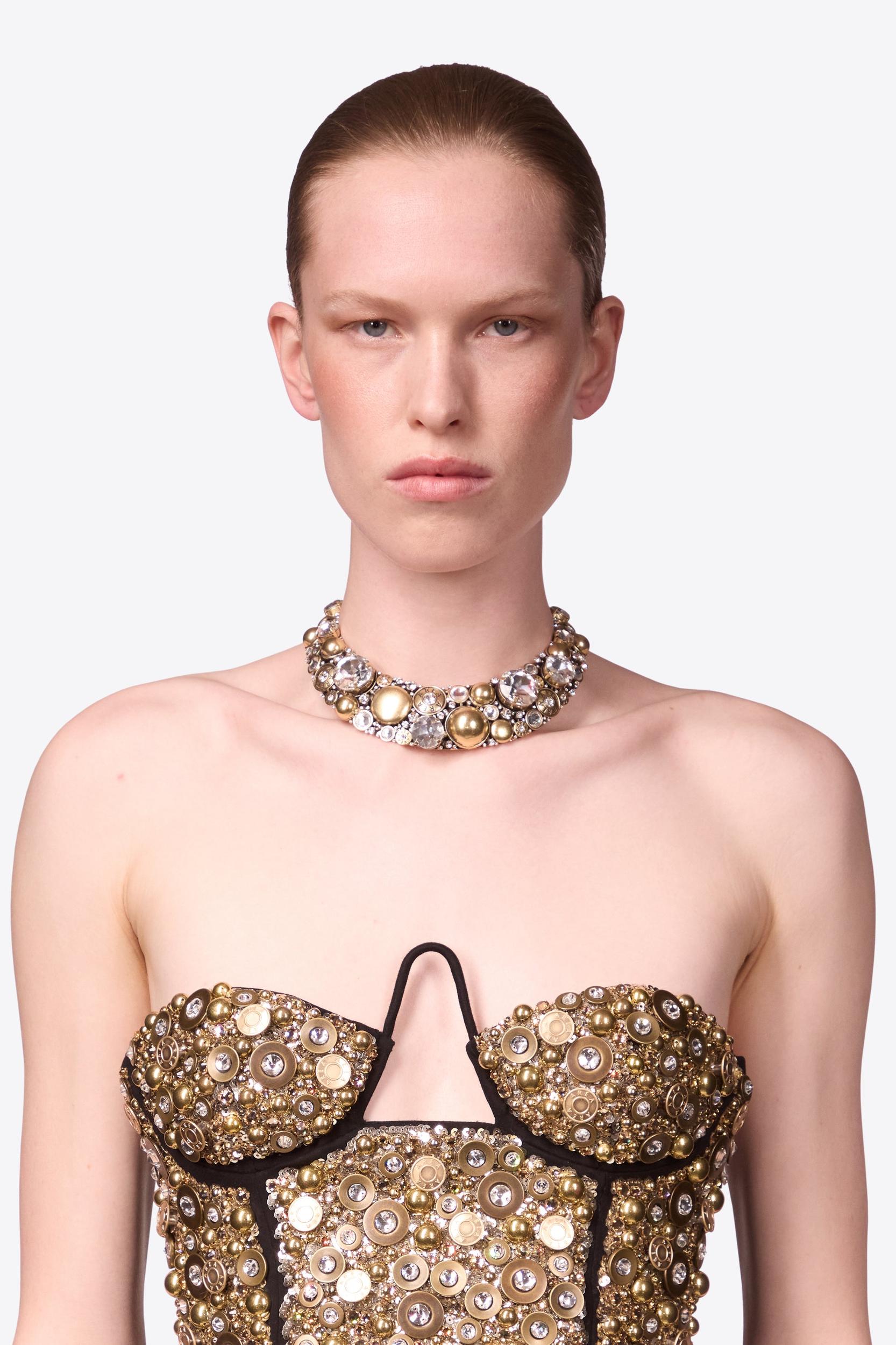 Crystal Button Cluster Choker Necklace Product Image