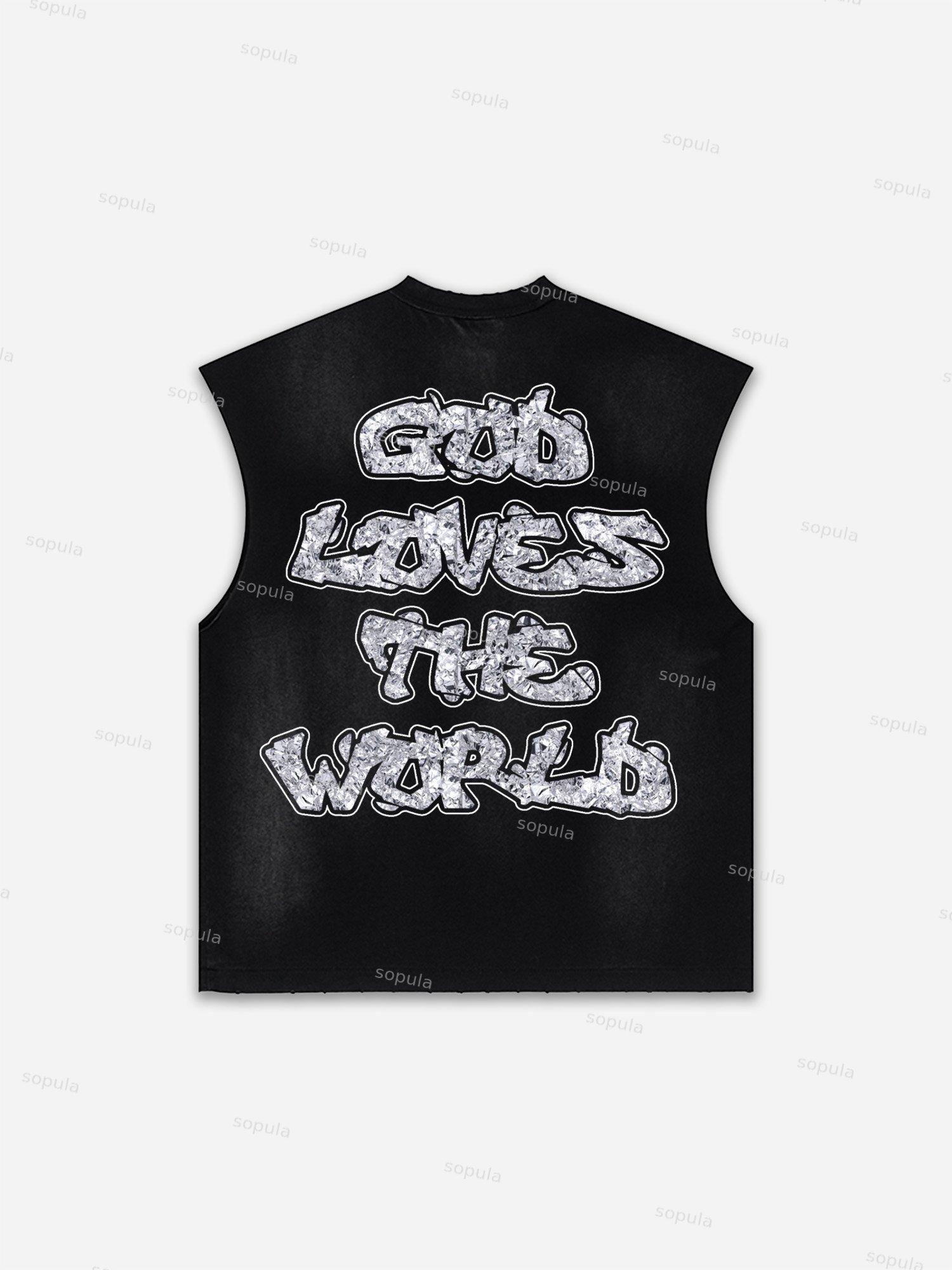 God Loves The World Saints Jesus Vintage Graphic Distressed Tank Top Product Image