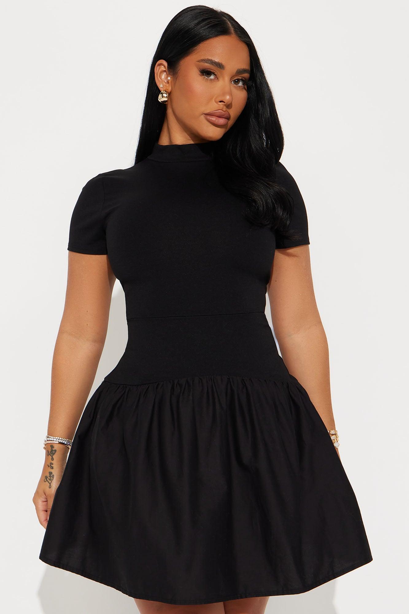 Kennedy Short Sleeve Drop Waist Mini Dress - Black Product Image