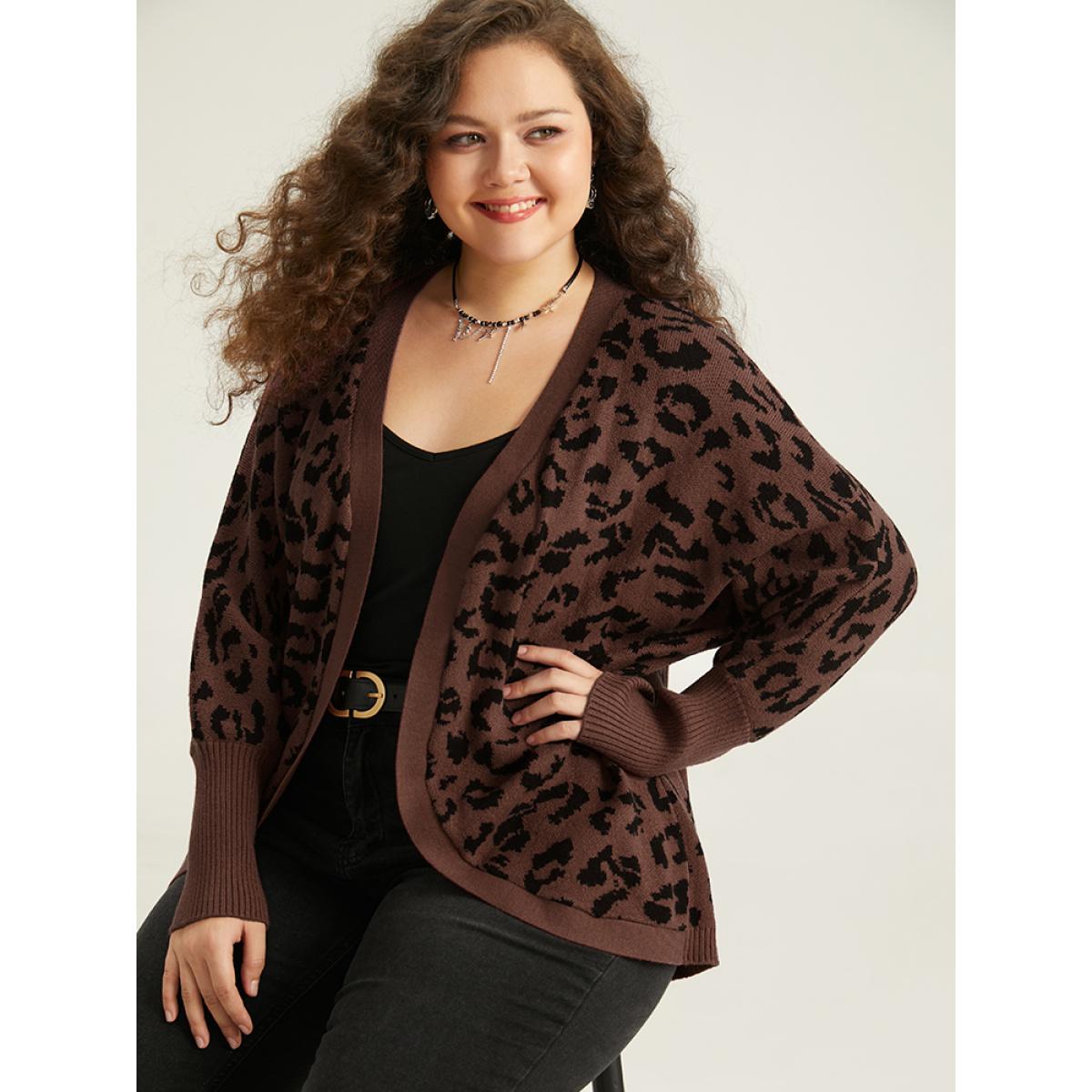 Plus Size Supersoft Essentials Leopard Curved Hem Cardigan DarkBrown Women Casual Loose Sleeveless Dailywear Cardigans BloomChic 10/M Product Image