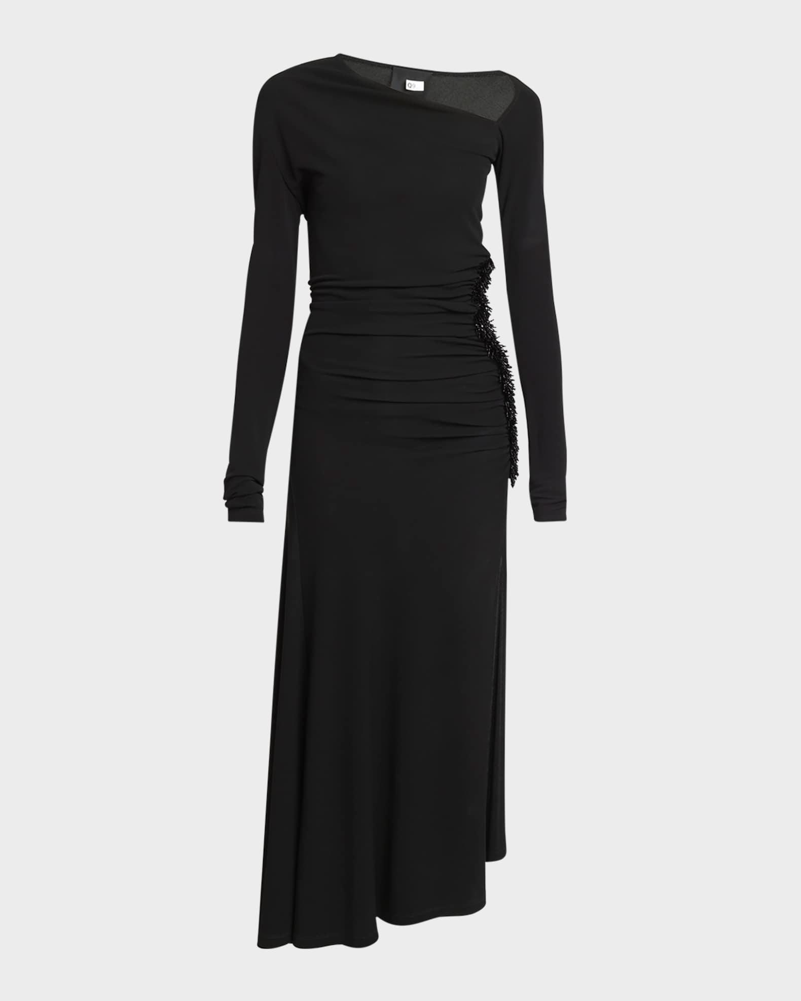 Off-Shoulder Asymmetric Midi Dress with Beaded Detail Product Image