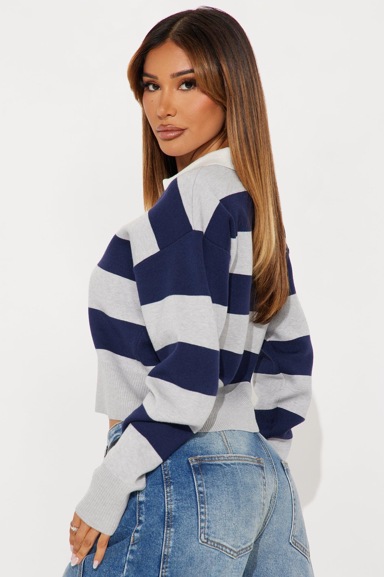 Stripes On Stripes Polo Sweater - Grey/combo Product Image