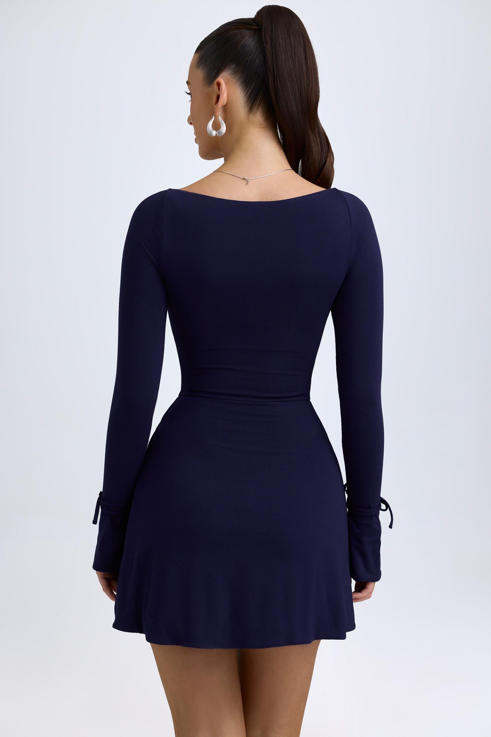 Square Neck Long Sleeve Mini Dress in True Navy Product Image